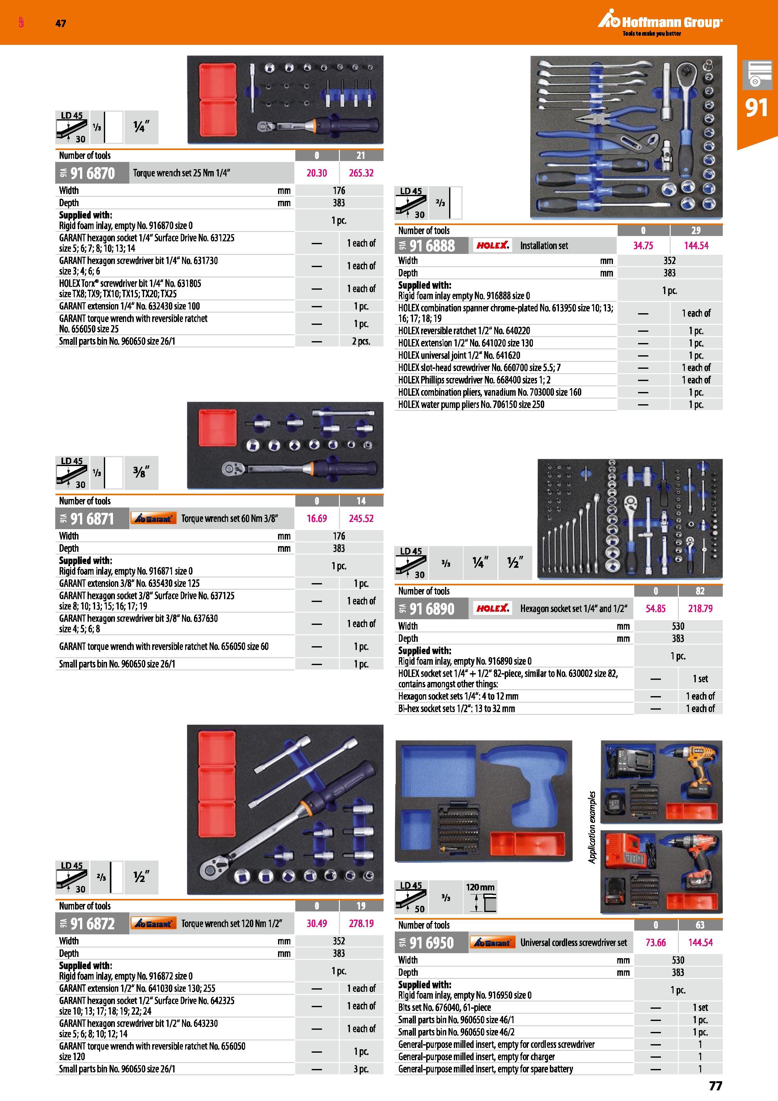 77 47 LD4S SE Vs IIM Number of tools 21 SjjFjJifTiM Torque wrench set 25 Nm 1/4 20 30 265 32 Width mm 176 Depth mm 383 Supplied with: Rigid foam inl Каталог HOFFMANN GROUP 2016 Производственная мебель для работы хранения и транспортировки в условиях промышленных предприятий и сервисных мастерских Вер. 47 ENG Стр. 77