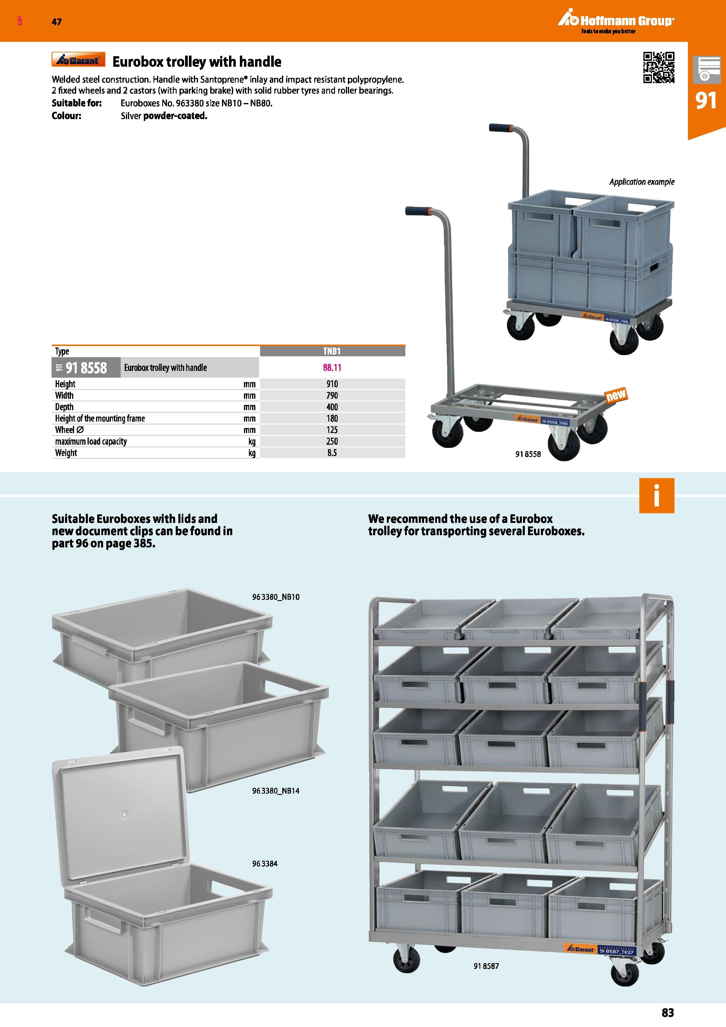 83 Suitable Euroboxes with lids and new document clips can be found in part 96 on page 385 We recommend the use of a Eurobox trolley for transportin Каталог HOFFMANN GROUP 2016 Производственная мебель для работы хранения и транспортировки в условиях промышленных предприятий и сервисных мастерских Вер. 47 ENG Стр. 83