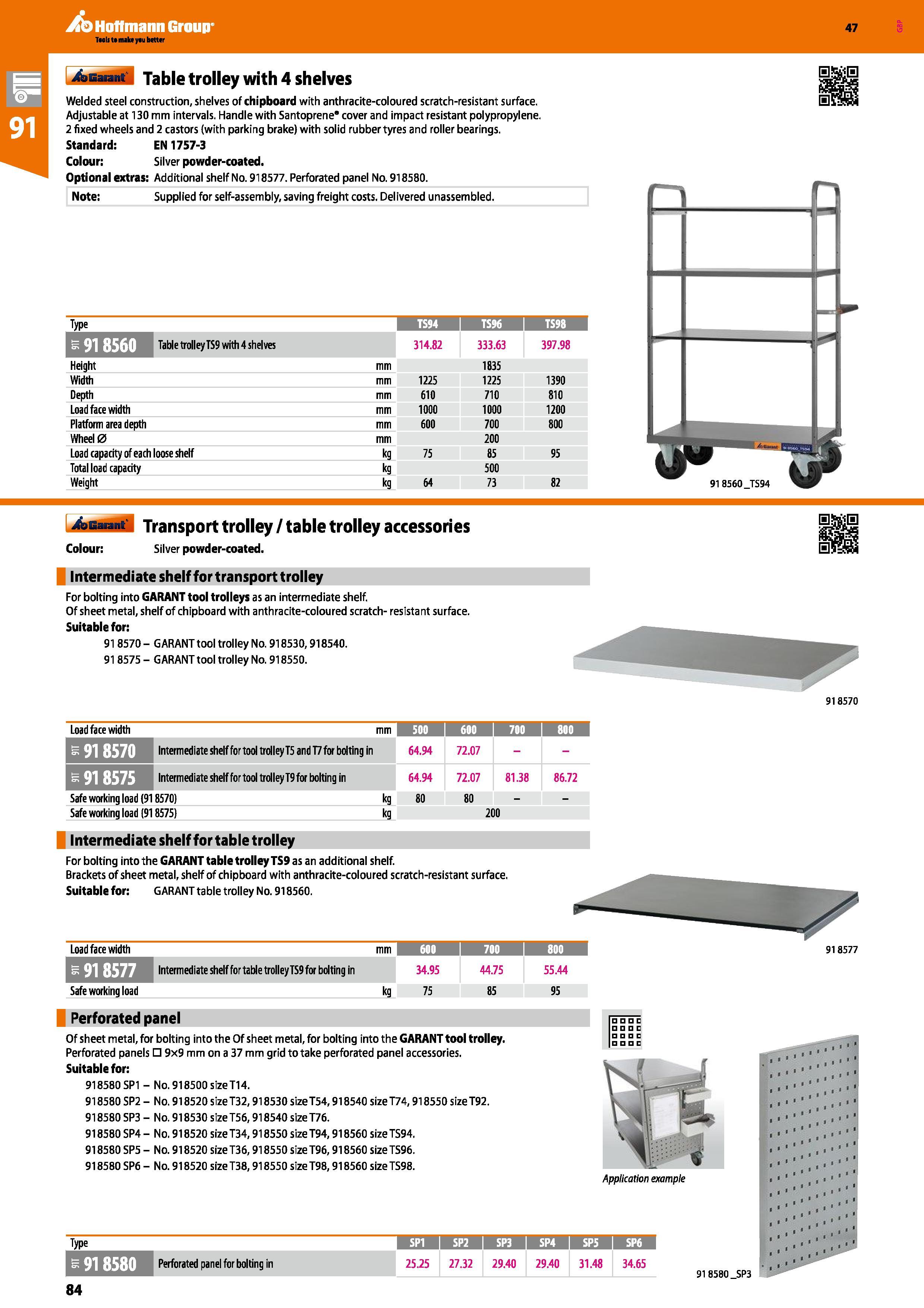 84 Hoffmann Group 47 Taals to make yau better >Earant Table trolley with 4 shelves Welded steel construction, shelves of chipboard with anthracite-c Каталог HOFFMANN GROUP 2016 Производственная мебель для работы хранения и транспортировки в условиях промышленных предприятий и сервисных мастерских Вер. 47 ENG Стр. 84