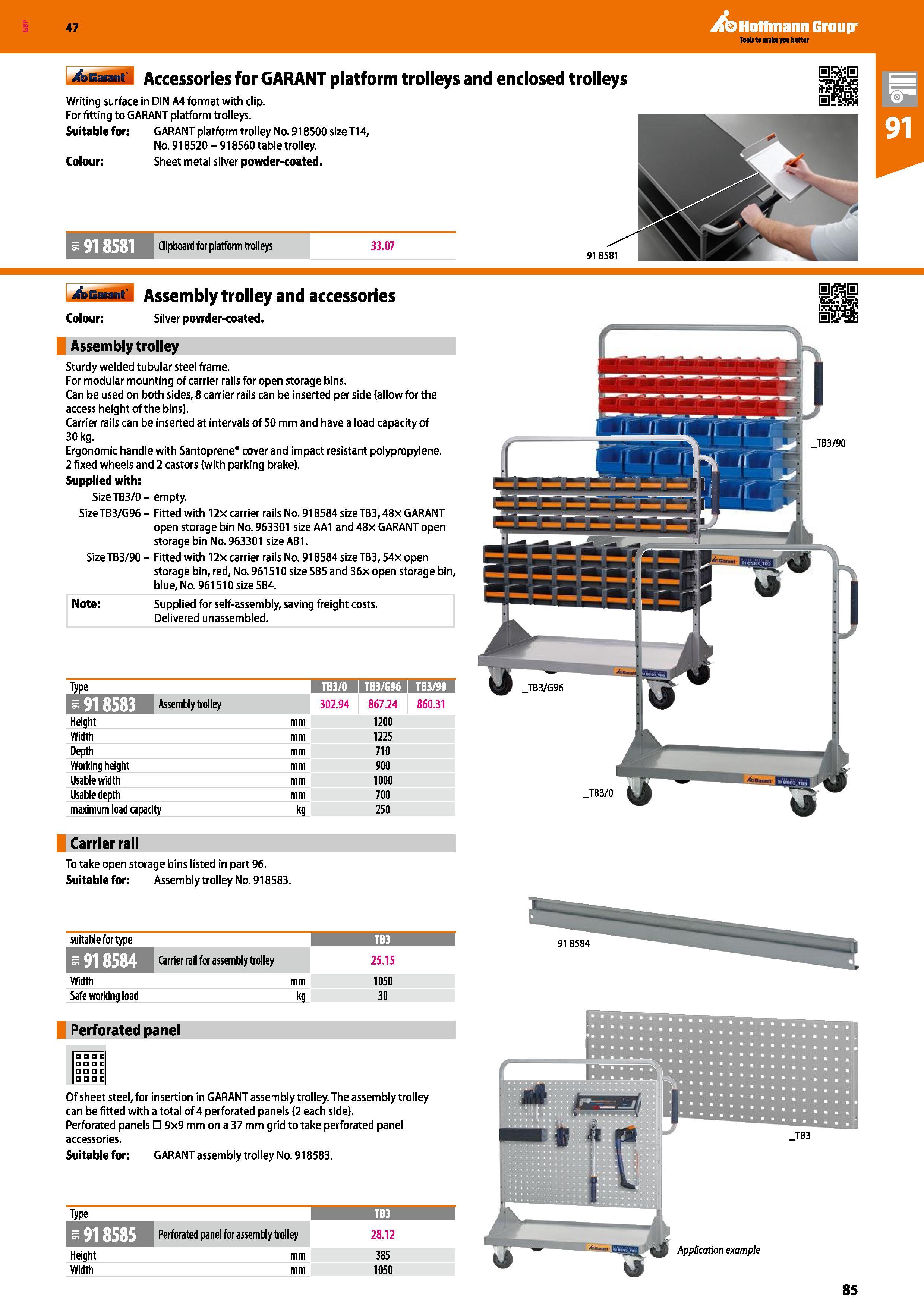 85 Hoffmann Group 47 Tads ta main you better >Earant Accessories for GARANT platform trolleys and enclosed Writing surface in DIN A4 format with cli Каталог HOFFMANN GROUP 2016 Производственная мебель для работы хранения и транспортировки в условиях промышленных предприятий и сервисных мастерских Вер. 47 ENG Стр. 85