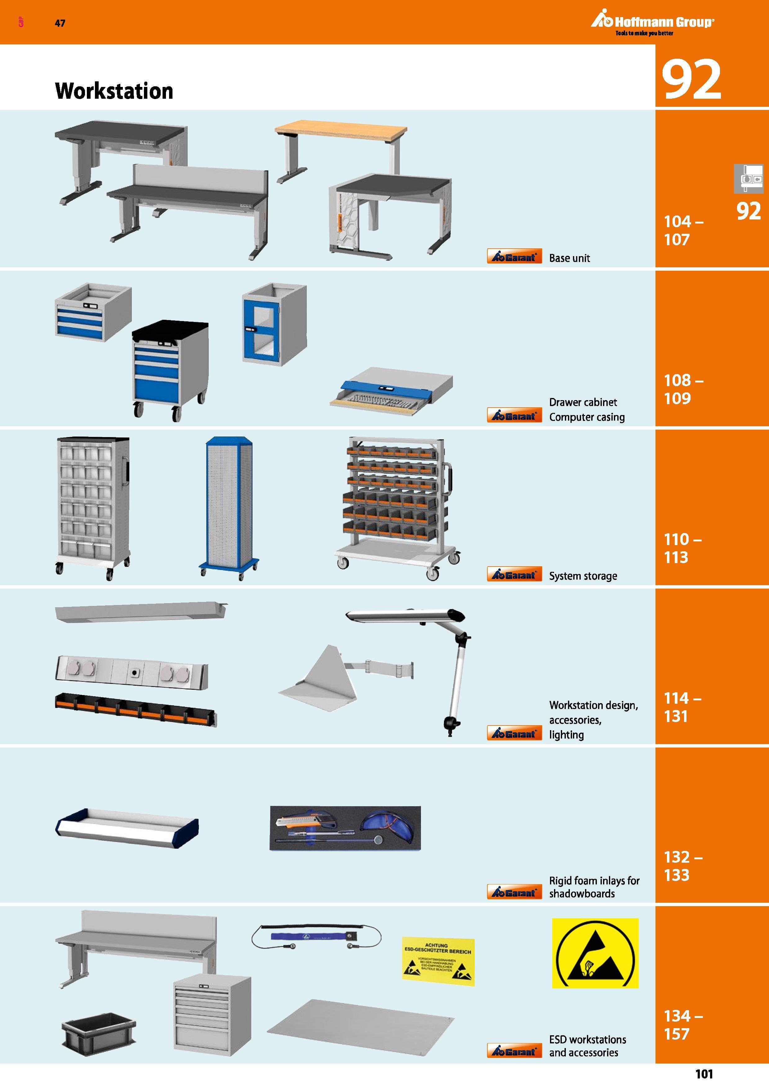 101 Hoffmann Group 47 104- 107 Base unit Drawer cabinet 108- 109 Computer casing Workstation y j&Gaianf System storage 01 1 / / XbGaiant' lighting Wo Каталог HOFFMANN GROUP 2016 Производственная мебель для работы хранения и транспортировки в условиях промышленных предприятий и сервисных мастерских Вер. 47 ENG Стр. 101