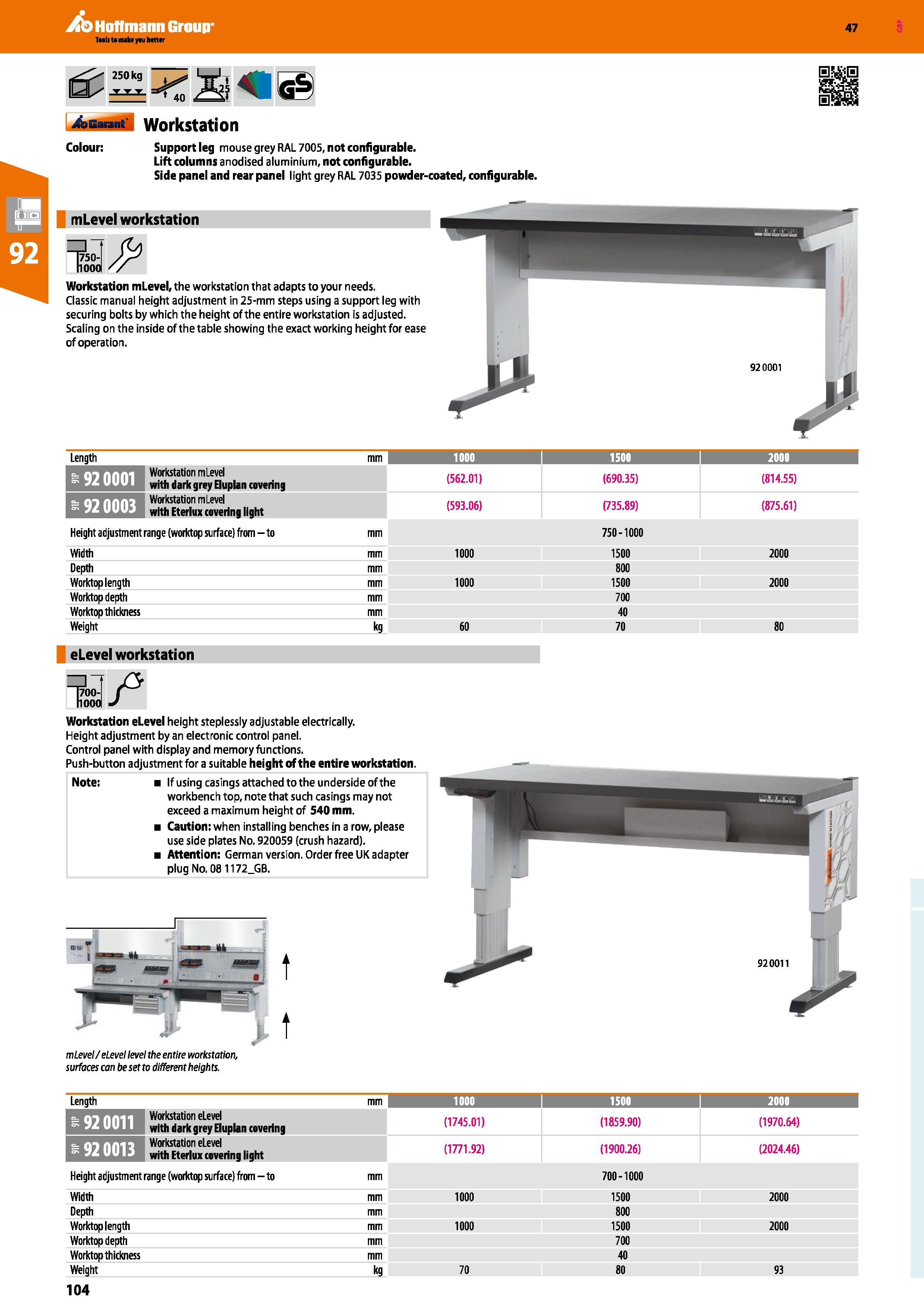 104 Hoffmann Group 47 4aBM id Workstation Colour: Support leg mouse grey RAL 7005, not configurable Lift columns anodised aluminium, not configurable Каталог HOFFMANN GROUP 2016 Производственная мебель для работы хранения и транспортировки в условиях промышленных предприятий и сервисных мастерских Вер. 47 ENG Стр. 104