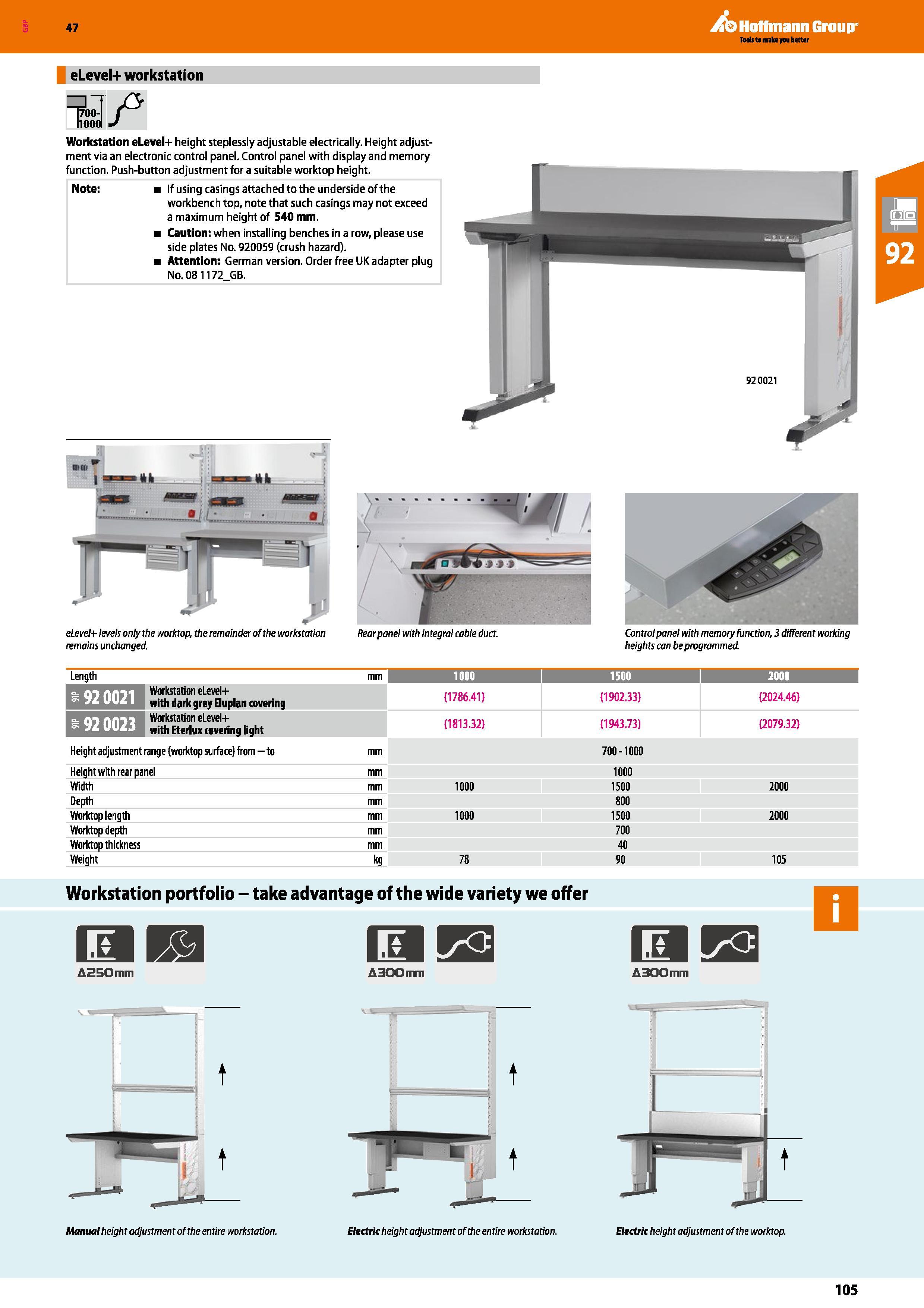 105 47 eLevel+ workstation A Hoffmann Group Note: If using casings attached to the underside of the workbench top, note that such casings may not exc Каталог HOFFMANN GROUP 2016 Производственная мебель для работы хранения и транспортировки в условиях промышленных предприятий и сервисных мастерских Вер. 47 ENG Стр. 105