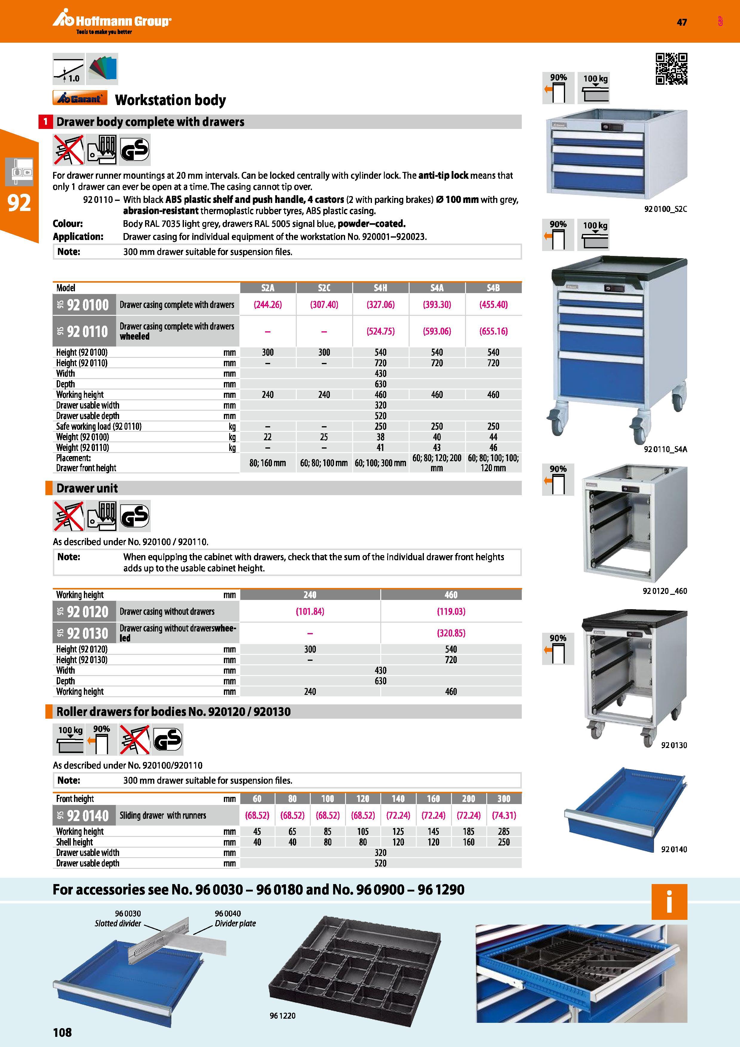 108 Hoffmann Group 47 <1 0 Auarant Workstation body Q Drawer body complete with drawers For drawer runner mountings at 20 mm intervals Can be locked Каталог HOFFMANN GROUP 2016 Производственная мебель для работы хранения и транспортировки в условиях промышленных предприятий и сервисных мастерских Вер. 47 ENG Стр. 108