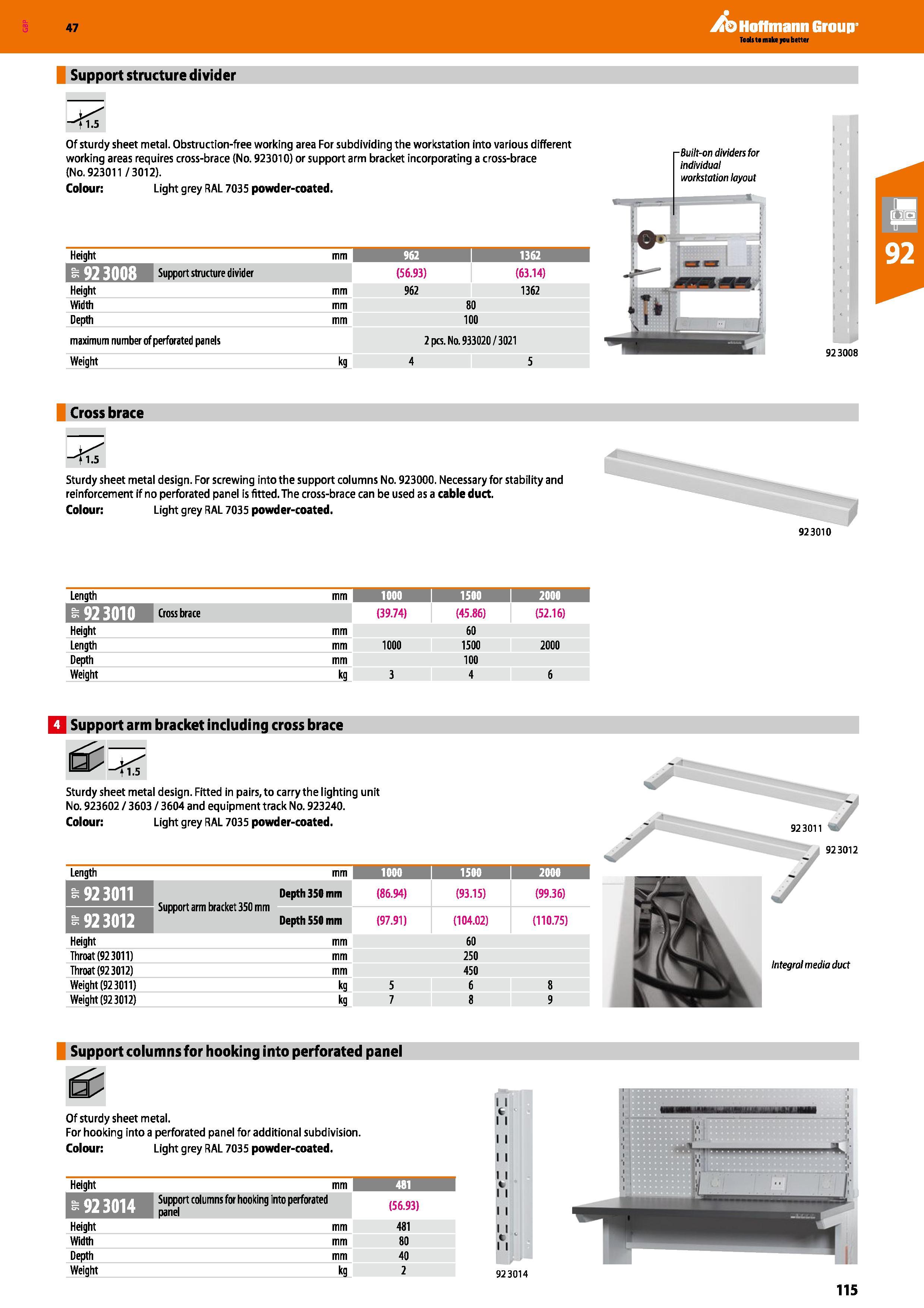 115 Hoffmann Group 47 Support structure divider 11 5 Of sturdy sheet metal Obstruction-free working area For subdividing the workstation into various Каталог HOFFMANN GROUP 2016 Производственная мебель для работы хранения и транспортировки в условиях промышленных предприятий и сервисных мастерских Вер. 47 ENG Стр. 115