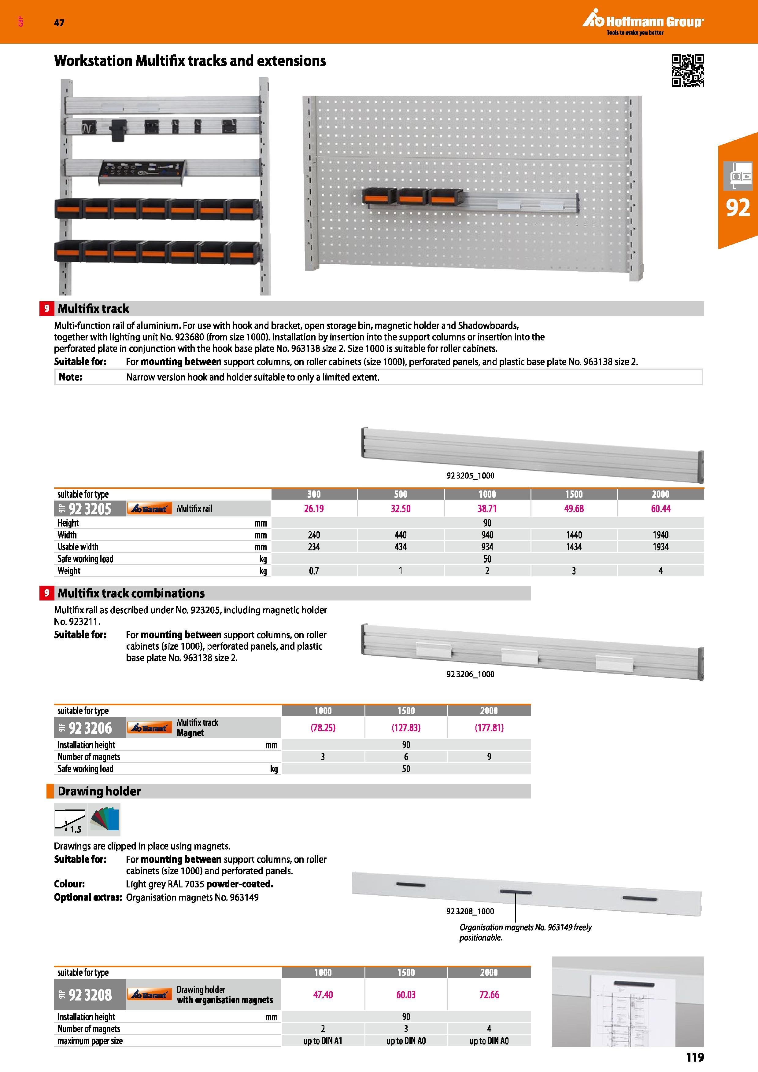119 Hoffmann Group 47 Workstation Multifix tracks and extensions Q Multifix track Multi-function rail of aluminium For use with hook and bracket, ope Каталог HOFFMANN GROUP 2016 Производственная мебель для работы хранения и транспортировки в условиях промышленных предприятий и сервисных мастерских Вер. 47 ENG Стр. 119