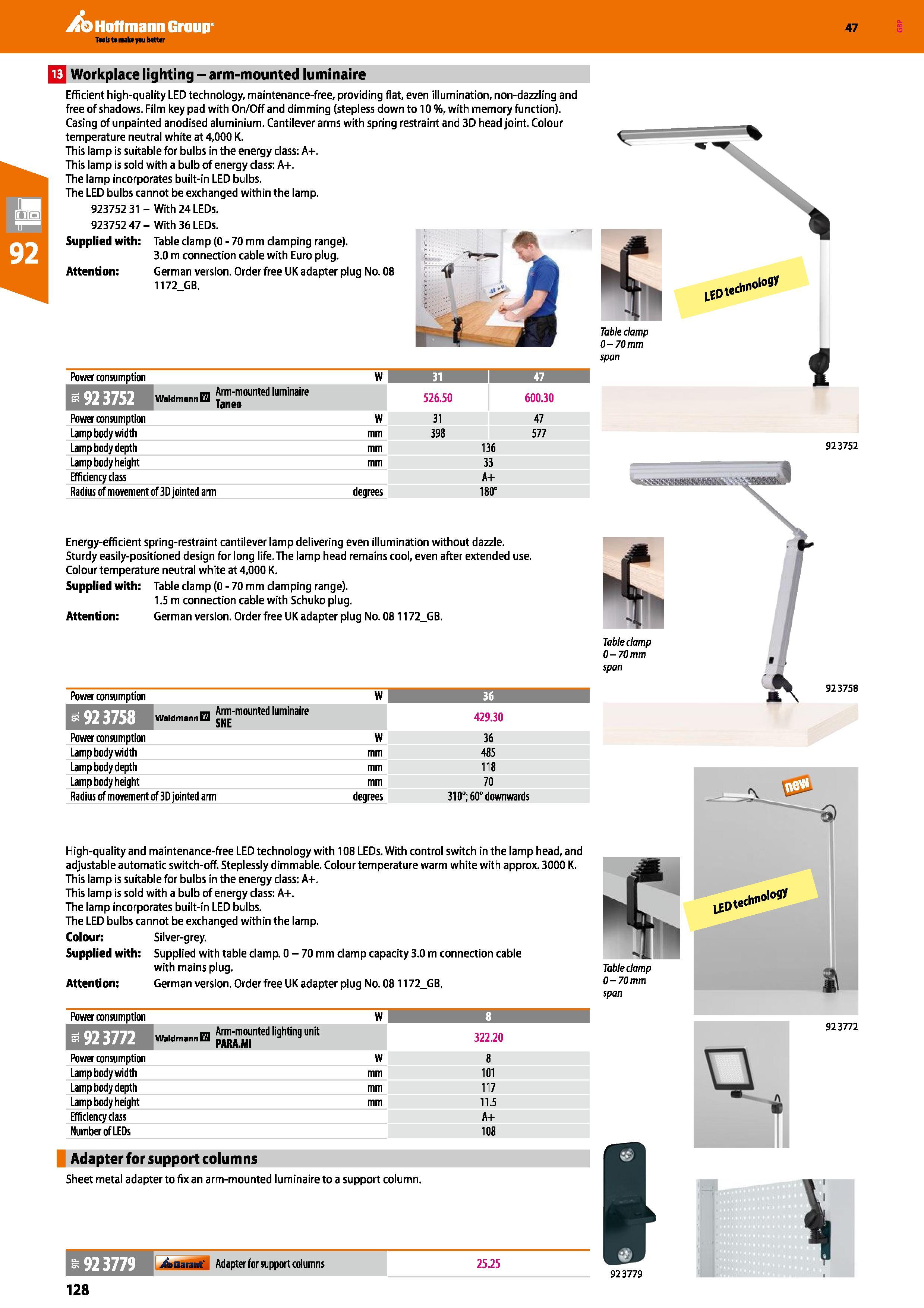 128 Hoffmann Group 47 Q Workplace lighting - arm-mounted luminaire Efficient high-quality LED technology, maintenance-free, providing flat, even illu Каталог HOFFMANN GROUP 2016 Производственная мебель для работы хранения и транспортировки в условиях промышленных предприятий и сервисных мастерских Вер. 47 ENG Стр. 128