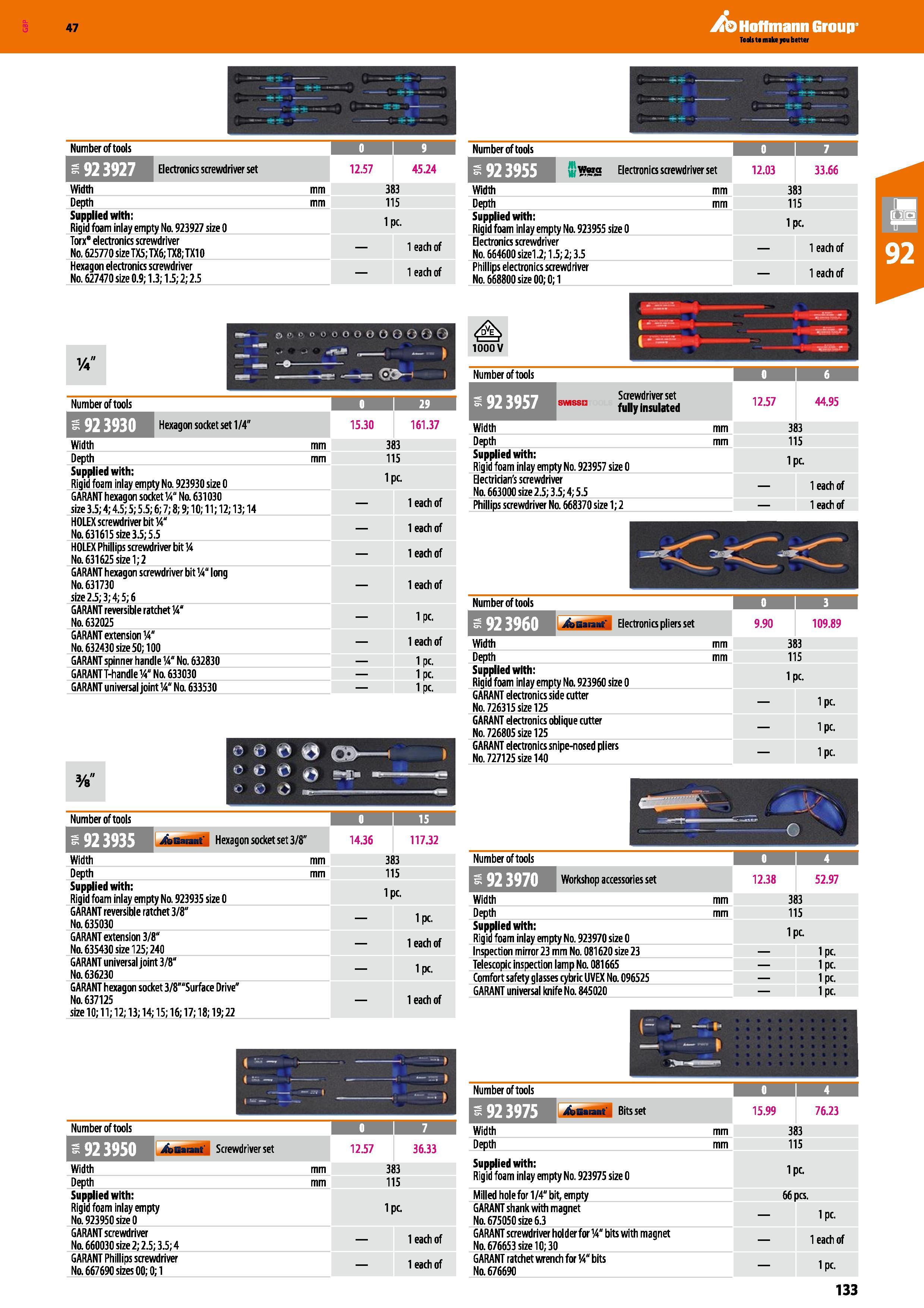 133 Hoffmann Group 47 - i ; - Number of tools 0 9 Number of tools Electronics screwdriver set 12 57 45 24 1 jjwna Electronics screwdriver set 12 03 3 Каталог HOFFMANN GROUP 2016 Производственная мебель для работы хранения и транспортировки в условиях промышленных предприятий и сервисных мастерских Вер. 47 ENG Стр. 133