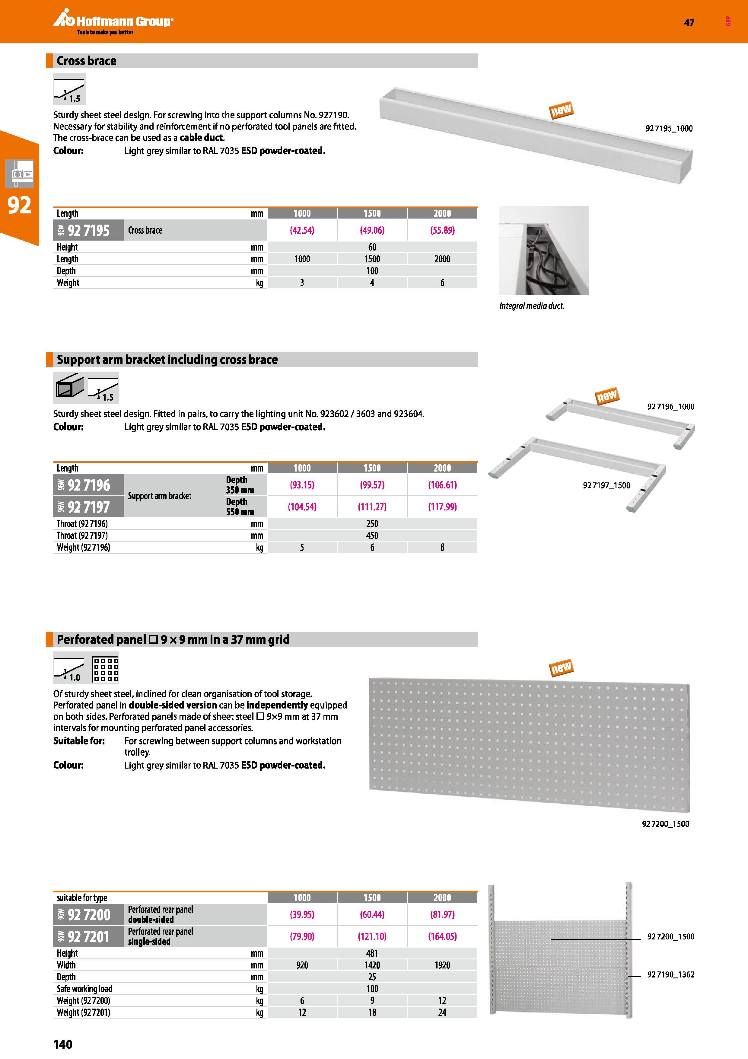 140 Hoffmann Group 47 Cross brace f 1-5 Sturdy sheet steel design For screwing into the support columns No 927190 Necessary for stability and reinfor Каталог HOFFMANN GROUP 2016 Производственная мебель для работы хранения и транспортировки в условиях промышленных предприятий и сервисных мастерских Вер. 47 ENG Стр. 140