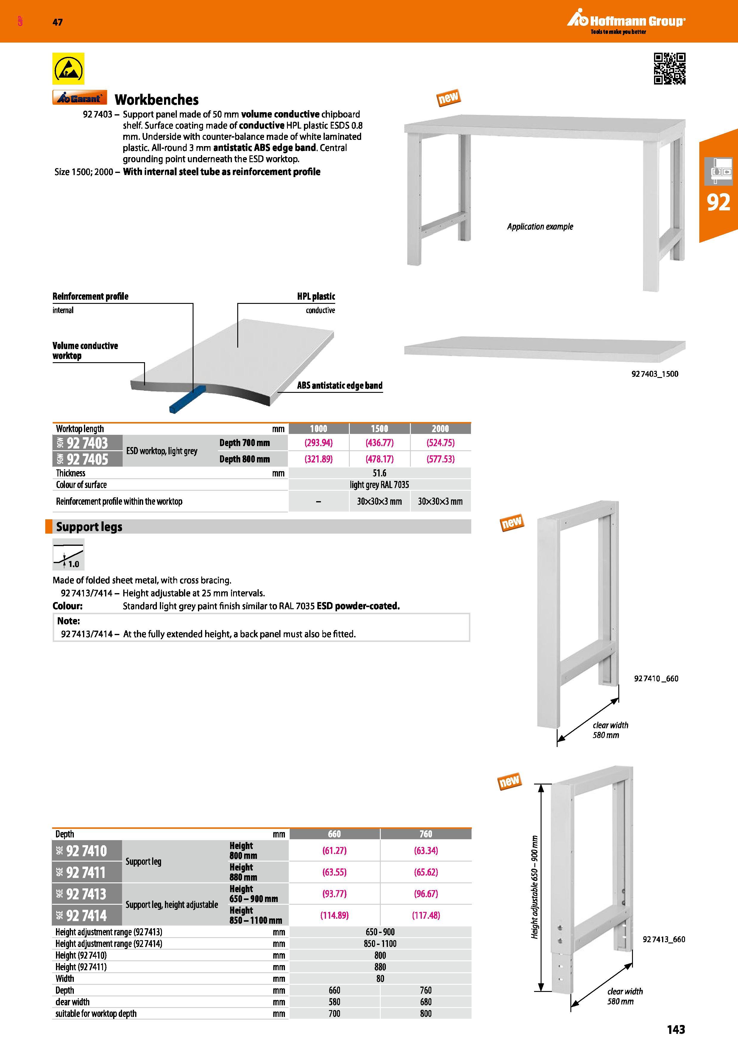 143 Hoffmann Group 47 (2) Auarant Workbenches 92 7403 - Support panel made of 50 mm volume conductive chipboard shelf Surface coating made of conduct Каталог HOFFMANN GROUP 2016 Производственная мебель для работы хранения и транспортировки в условиях промышленных предприятий и сервисных мастерских Вер. 47 ENG Стр. 143