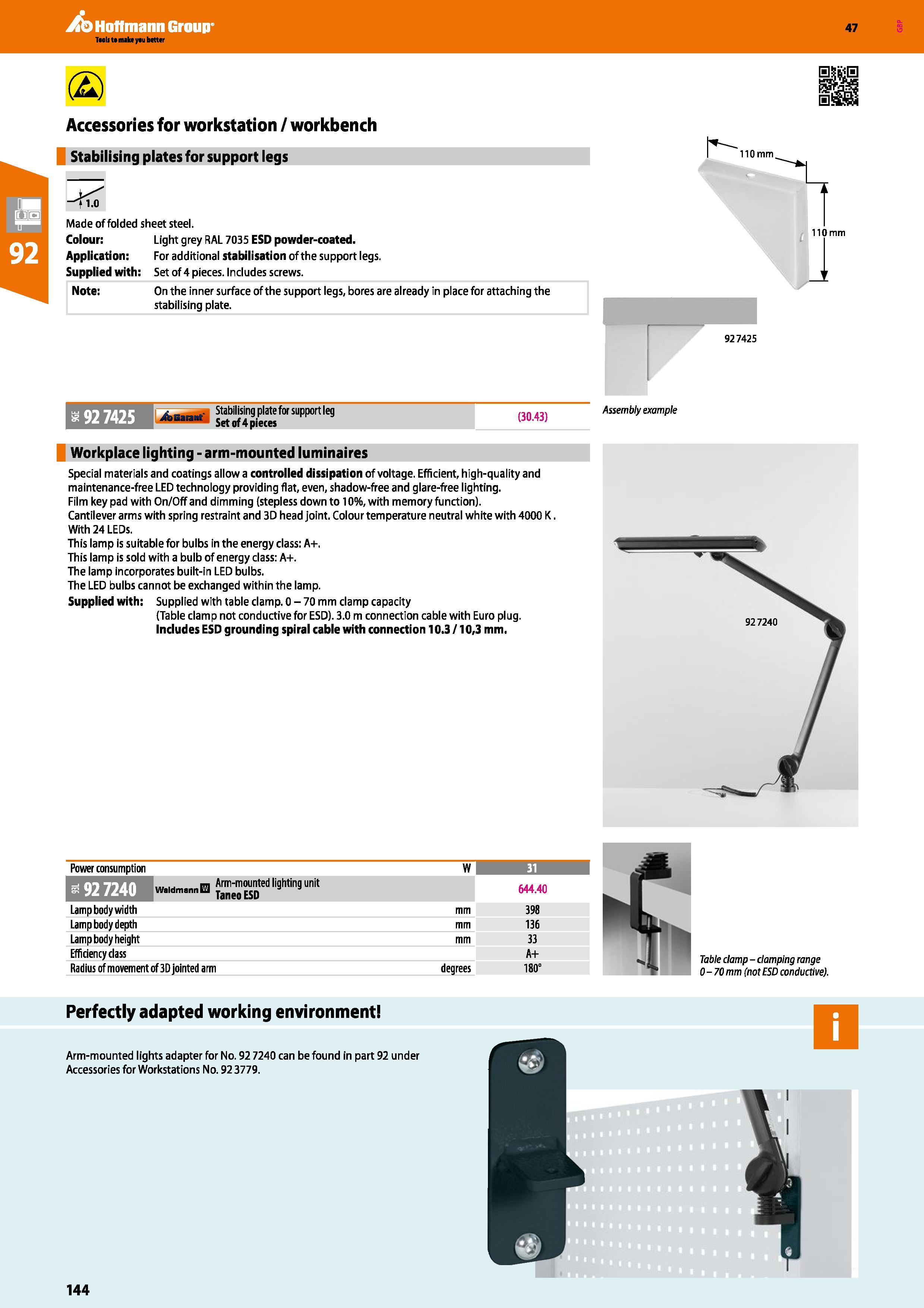 144 Hoffmann Group 47 (2) Accessories for workstation / workbench Stabilising plates for support legs t i o Made of folded sheet steel Colour: Light Каталог HOFFMANN GROUP 2016 Производственная мебель для работы хранения и транспортировки в условиях промышленных предприятий и сервисных мастерских Вер. 47 ENG Стр. 144