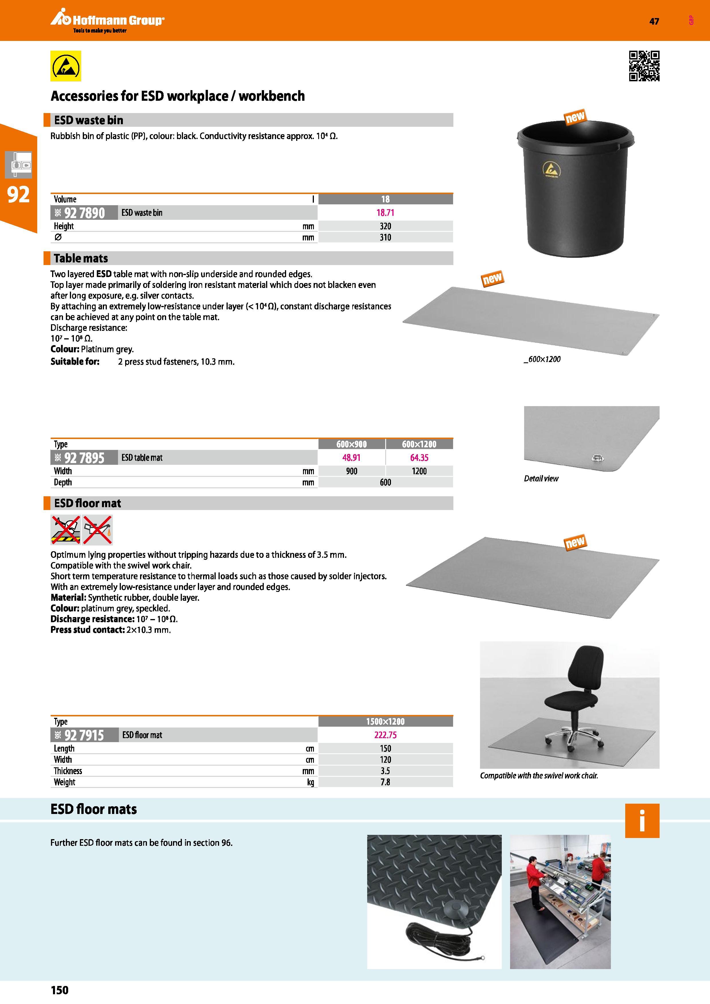 150 Hoffmann Group 47 (2) Accessories for ESD workplace / workbench ESD waste bin Rubbish bin of plastic (PP , colour: black Conductivity resistance Каталог HOFFMANN GROUP 2016 Производственная мебель для работы хранения и транспортировки в условиях промышленных предприятий и сервисных мастерских Вер. 47 ENG Стр. 150