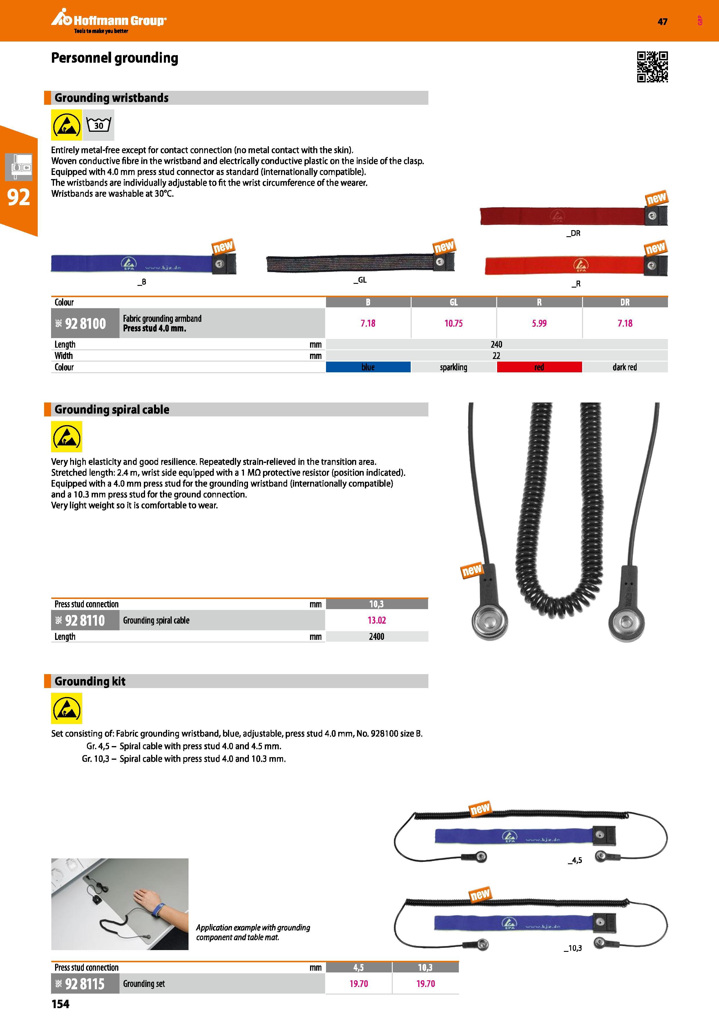 154 Hoffmann Group 47 Personnel grounding Grounding wristbands Entirely metal-free except for contact connection (no metal contact with the skin) Wov Каталог HOFFMANN GROUP 2016 Производственная мебель для работы хранения и транспортировки в условиях промышленных предприятий и сервисных мастерских Вер. 47 ENG Стр. 154