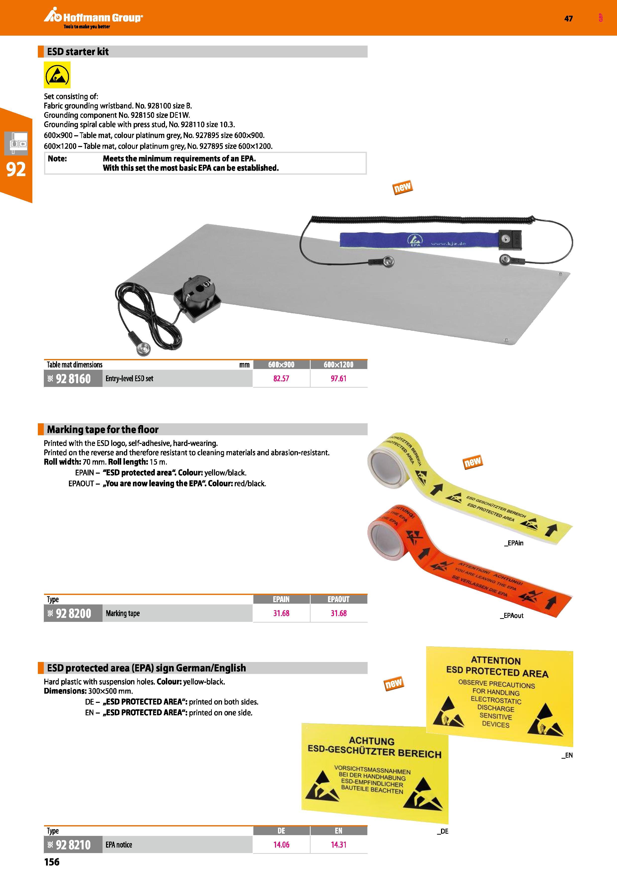 156 ESD starter kit (2) Set consisting of: Fabric grounding wristband No 928100 size B Grounding component No 928150 size DE1W Grounding spiral cable Каталог HOFFMANN GROUP 2016 Производственная мебель для работы хранения и транспортировки в условиях промышленных предприятий и сервисных мастерских Вер. 47 ENG Стр. 156