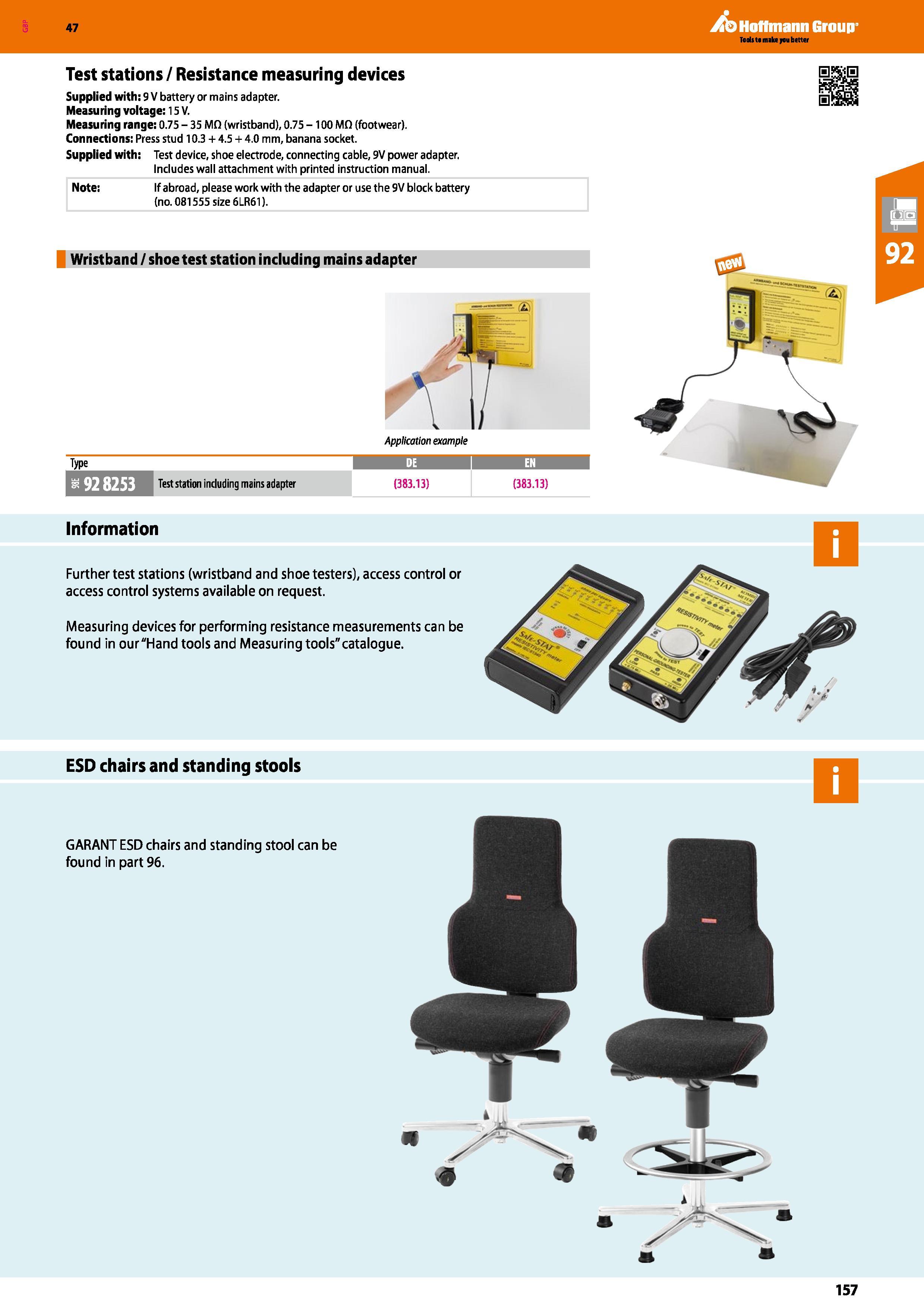 157 Hoffmann Group 47 Application example i 928253 Test station including mains adapter (383 13) (383 13) Test stations / Resistance measuring device Каталог HOFFMANN GROUP 2016 Производственная мебель для работы хранения и транспортировки в условиях промышленных предприятий и сервисных мастерских Вер. 47 ENG Стр. 157