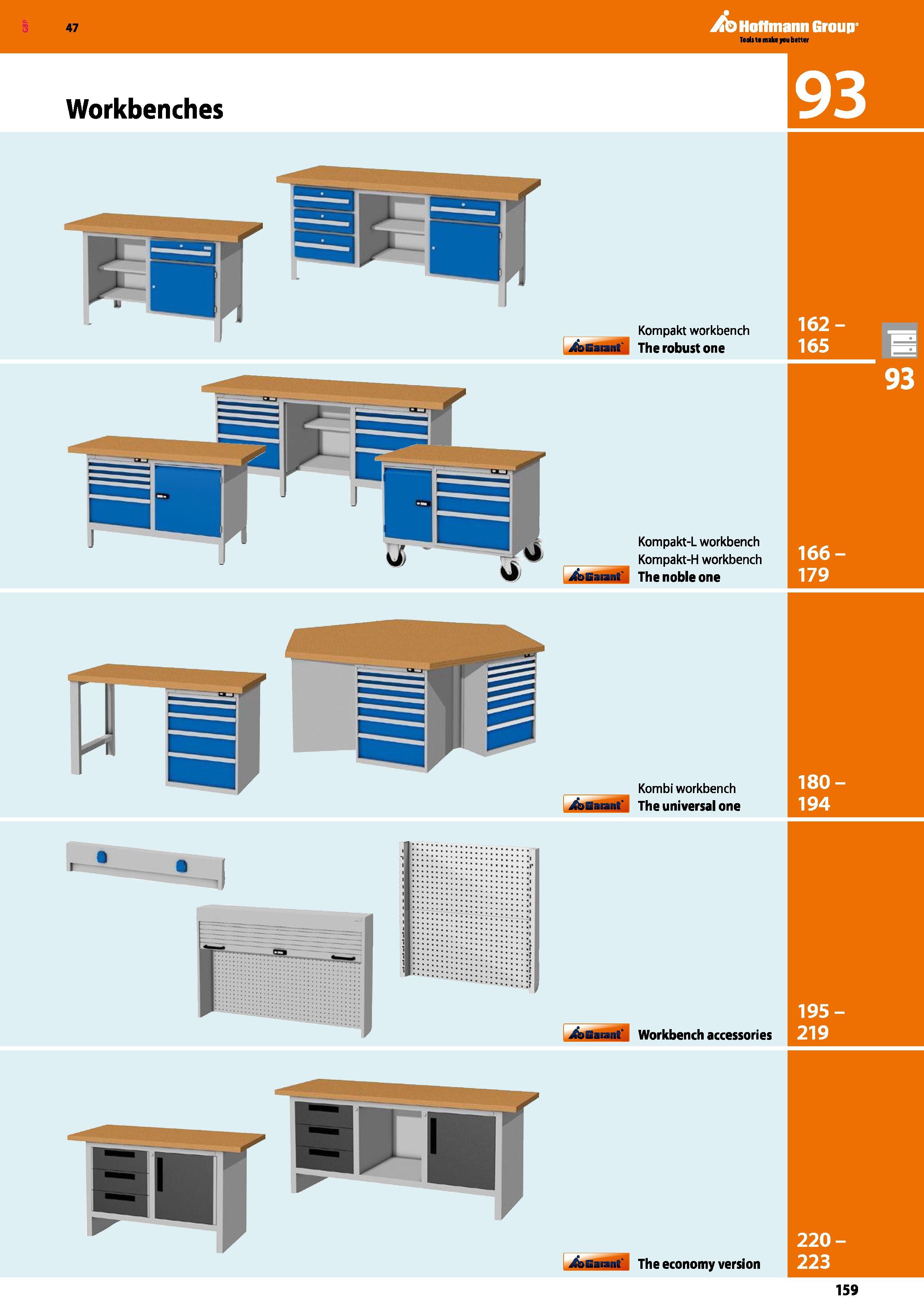 159 47 Workbenches A Hoffmann Group I f r Kompakt workbench XbcaianL The robust one Kompakt-L workbench Kompakt-H workbench V ifbcaiant' The noble on Каталог HOFFMANN GROUP 2016 Производственная мебель для работы хранения и транспортировки в условиях промышленных предприятий и сервисных мастерских Вер. 47 ENG Стр. 159