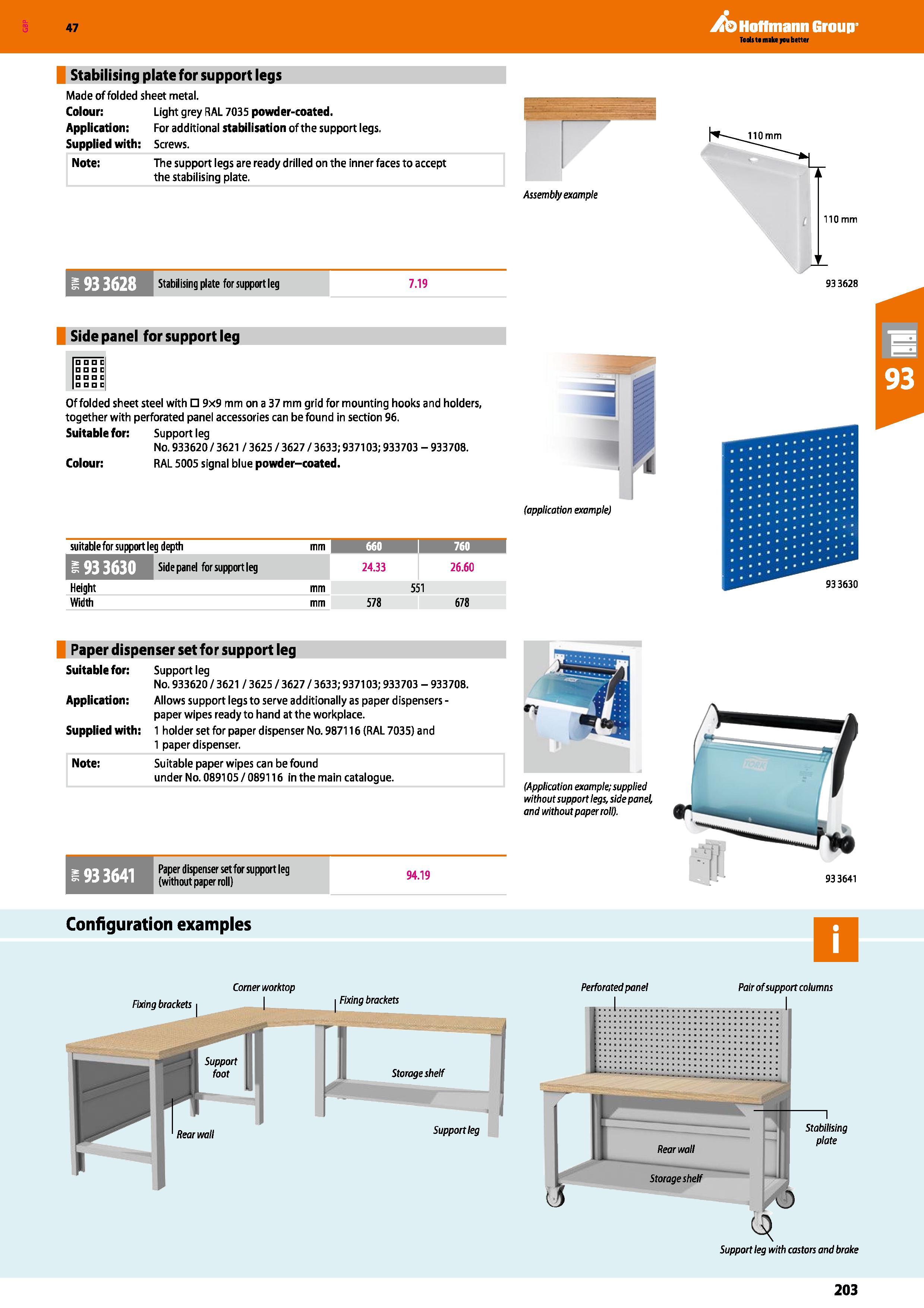 203 Hoffmann Group 47 Stabilising plate for support legs Made of folded sheet metal Colour: Light grey RAL 7035 powder-coated Application: For additi Каталог HOFFMANN GROUP 2016 Производственная мебель для работы хранения и транспортировки в условиях промышленных предприятий и сервисных мастерских Вер. 47 ENG Стр. 203