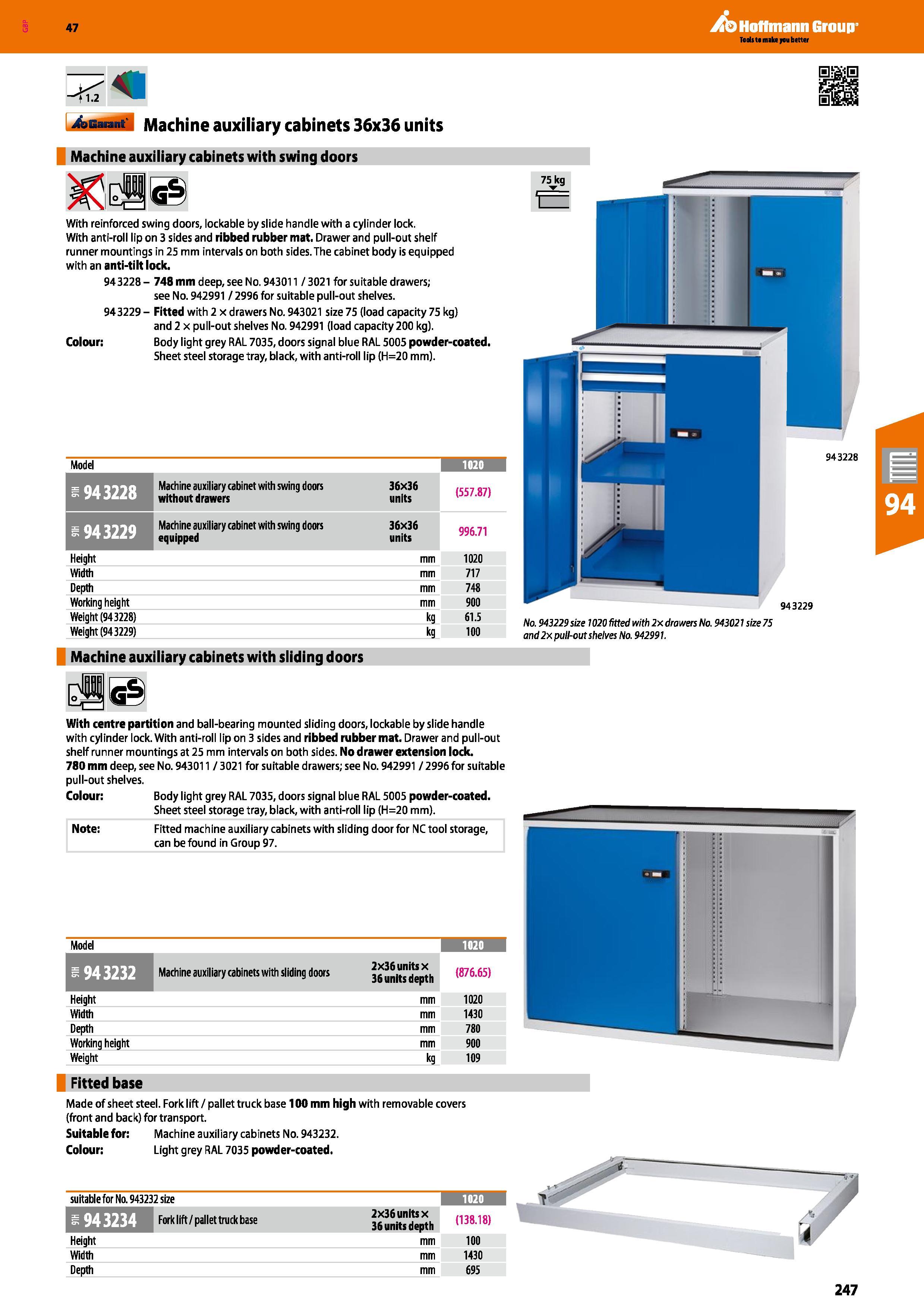 247 Hoffmann Group 47 4sbu M Machine auxiliary cabinets 36x36 units Machine auxiliary cabinets with swing doors With reinforced swing doors, lockable Каталог HOFFMANN GROUP 2016 Производственная мебель для работы хранения и транспортировки в условиях промышленных предприятий и сервисных мастерских Вер. 47 ENG Стр. 247