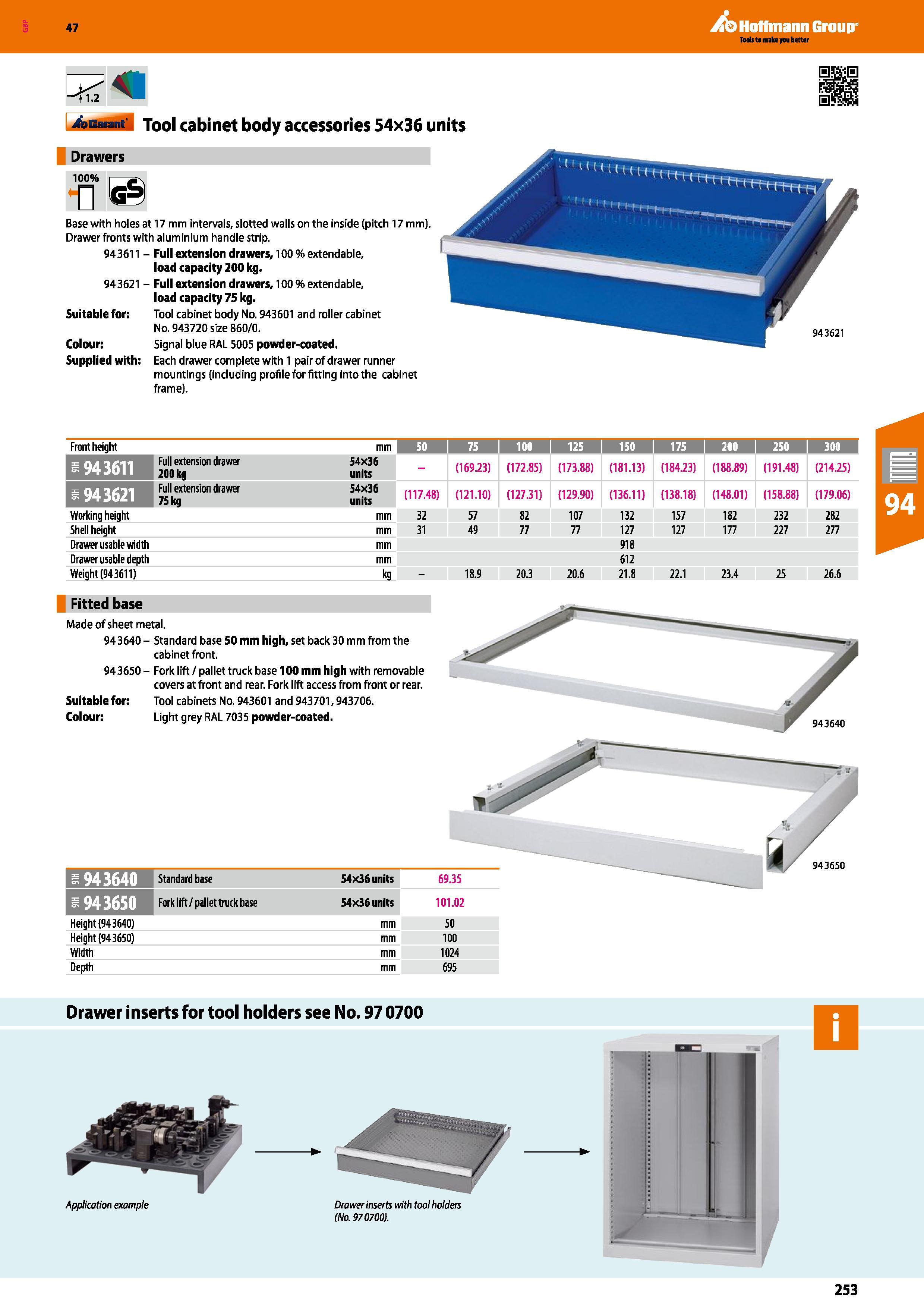 253 Hoffmann Group 47 <1 2 AGarant Tool cabinet body accessories 54x36 units Drawers 100% Base with holes at 17 mm intervals, slotted walls on the in Каталог HOFFMANN GROUP 2016 Производственная мебель для работы хранения и транспортировки в условиях промышленных предприятий и сервисных мастерских Вер. 47 ENG Стр. 253