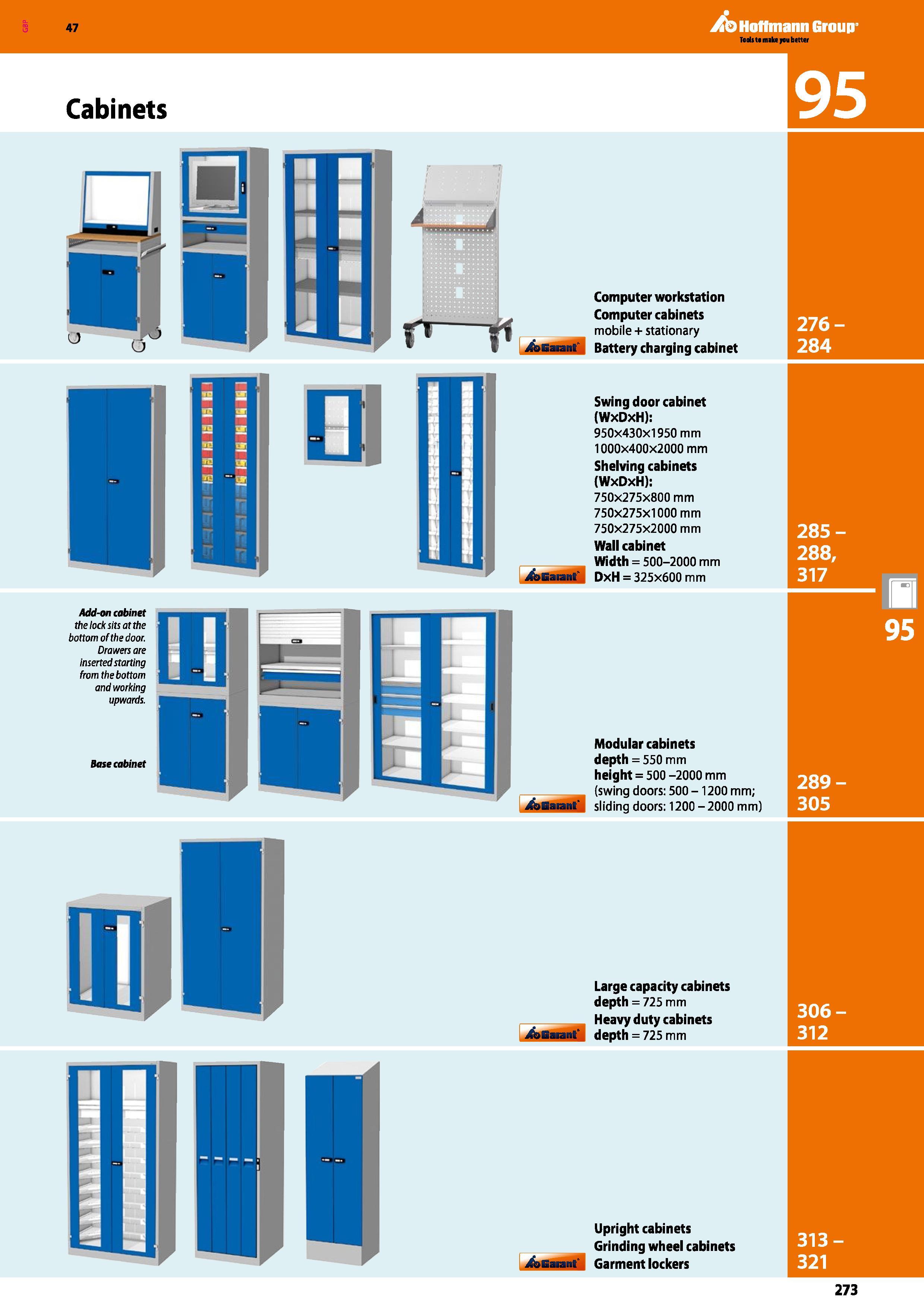 273 Hoffmann Group 47 Cabinets 95 n I m muiijii Computer workstation Computer cabinets mobile + stationary Battery charging cabinet 276- 284 Swing do Каталог HOFFMANN GROUP 2016 Производственная мебель для работы хранения и транспортировки в условиях промышленных предприятий и сервисных мастерских Вер. 47 ENG Стр. 273
