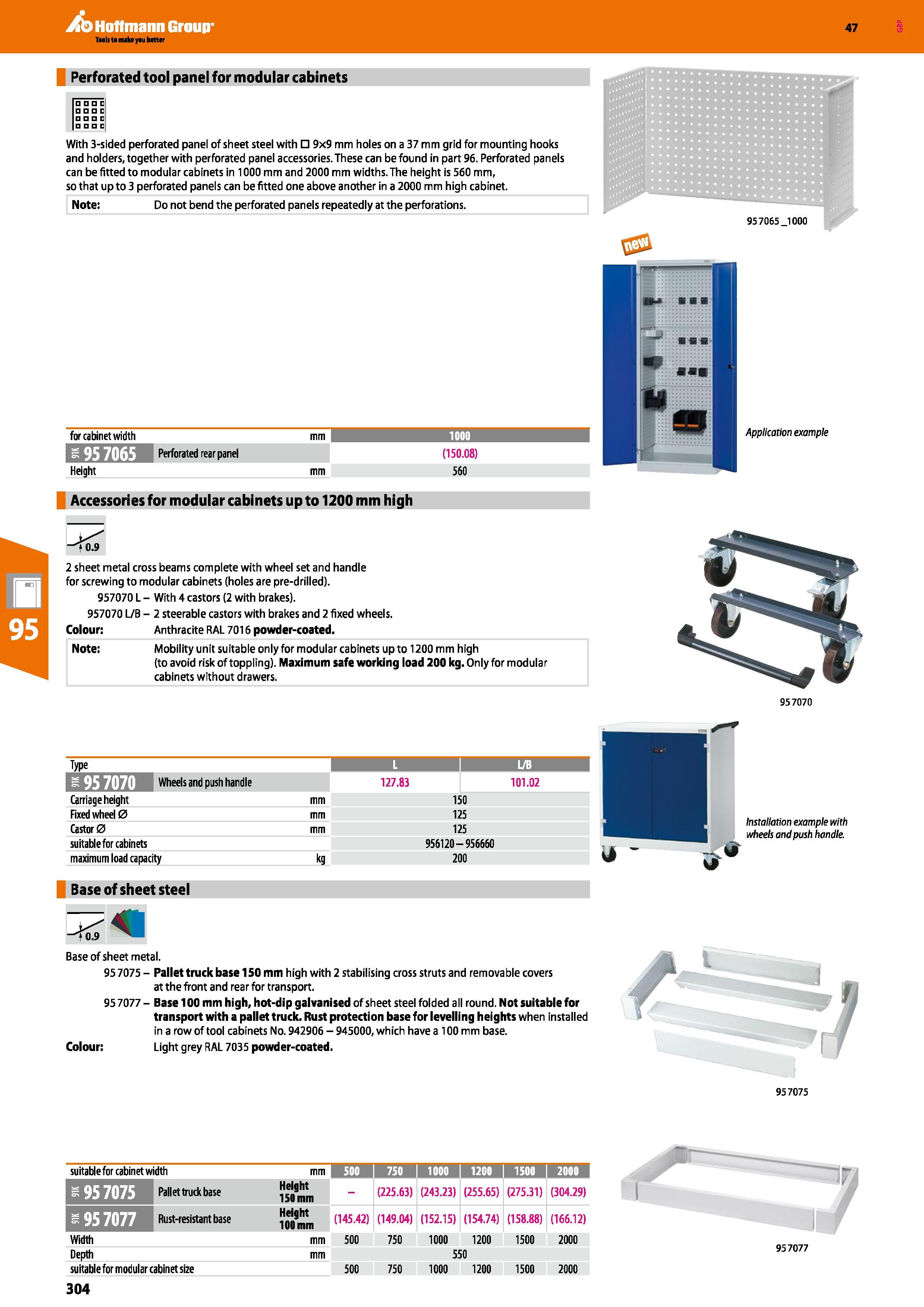 304 Hoffmann Group 47 Perforated tool panel for modular cabinets c c E E With 3-sided perforated panel of sheet steel with 9x9 mm holes on a 37 mm gr Каталог HOFFMANN GROUP 2016 Производственная мебель для работы хранения и транспортировки в условиях промышленных предприятий и сервисных мастерских Вер. 47 ENG Стр. 304