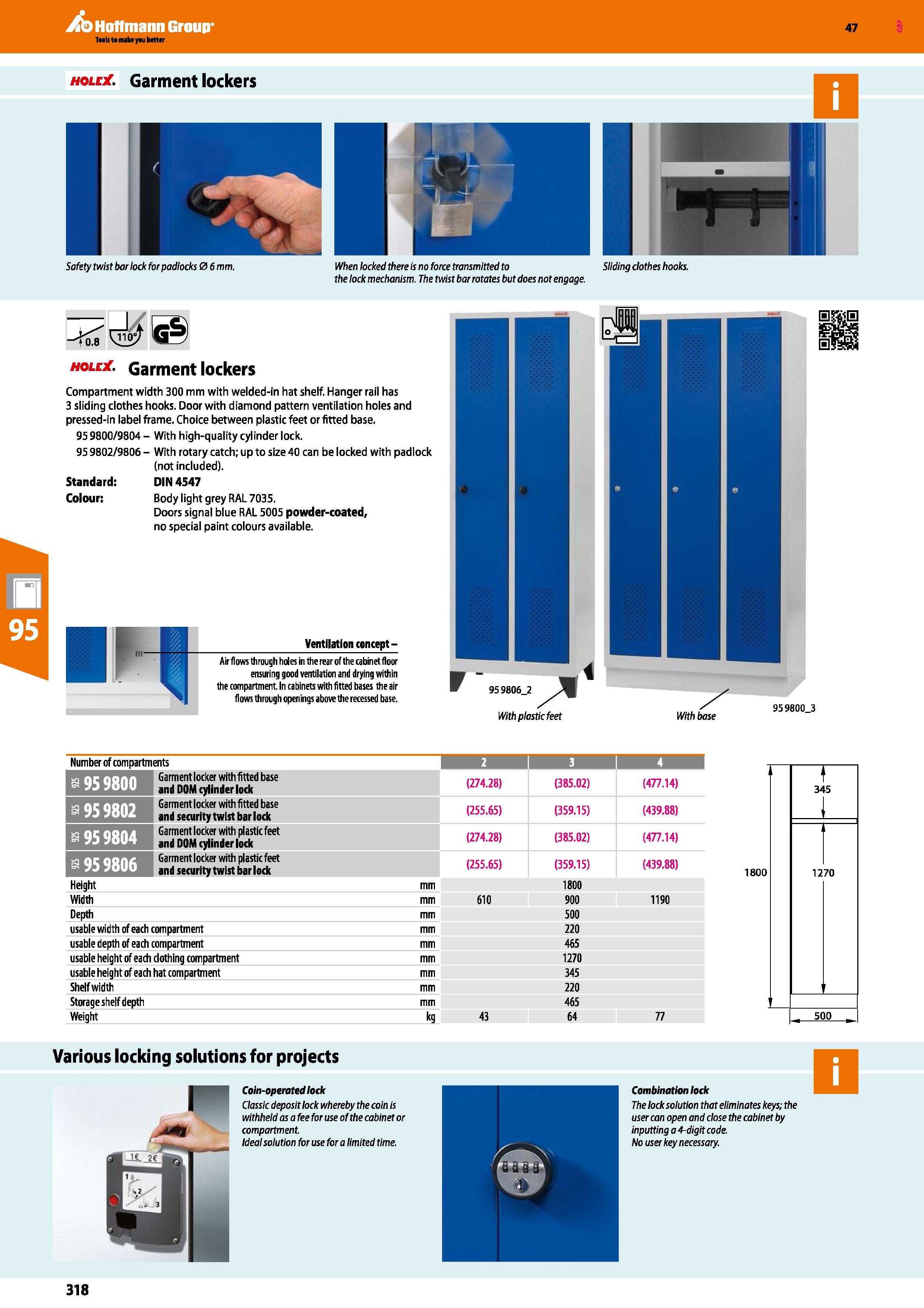 318 Hoffmann Group 47 hole Garment lockers Safety twist bar lock for padlocks 06 mm When locked there is no force transmitted to the lock mechanism T Каталог HOFFMANN GROUP 2016 Производственная мебель для работы хранения и транспортировки в условиях промышленных предприятий и сервисных мастерских Вер. 47 ENG Стр. 318