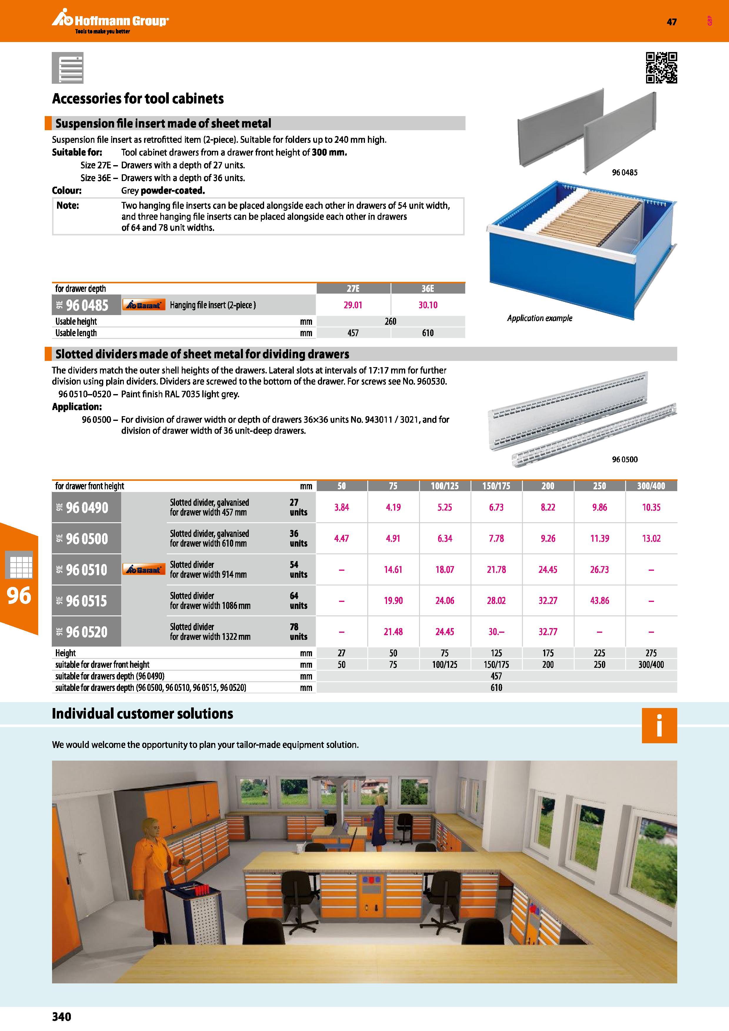 340 Hoffmann Group 47 Accessories for tool cabinets Suspension file insert made of sheet metal Suspension file insert as retrofitted item (2-piece) S Каталог HOFFMANN GROUP 2016 Производственная мебель для работы хранения и транспортировки в условиях промышленных предприятий и сервисных мастерских Вер. 47 ENG Стр. 340