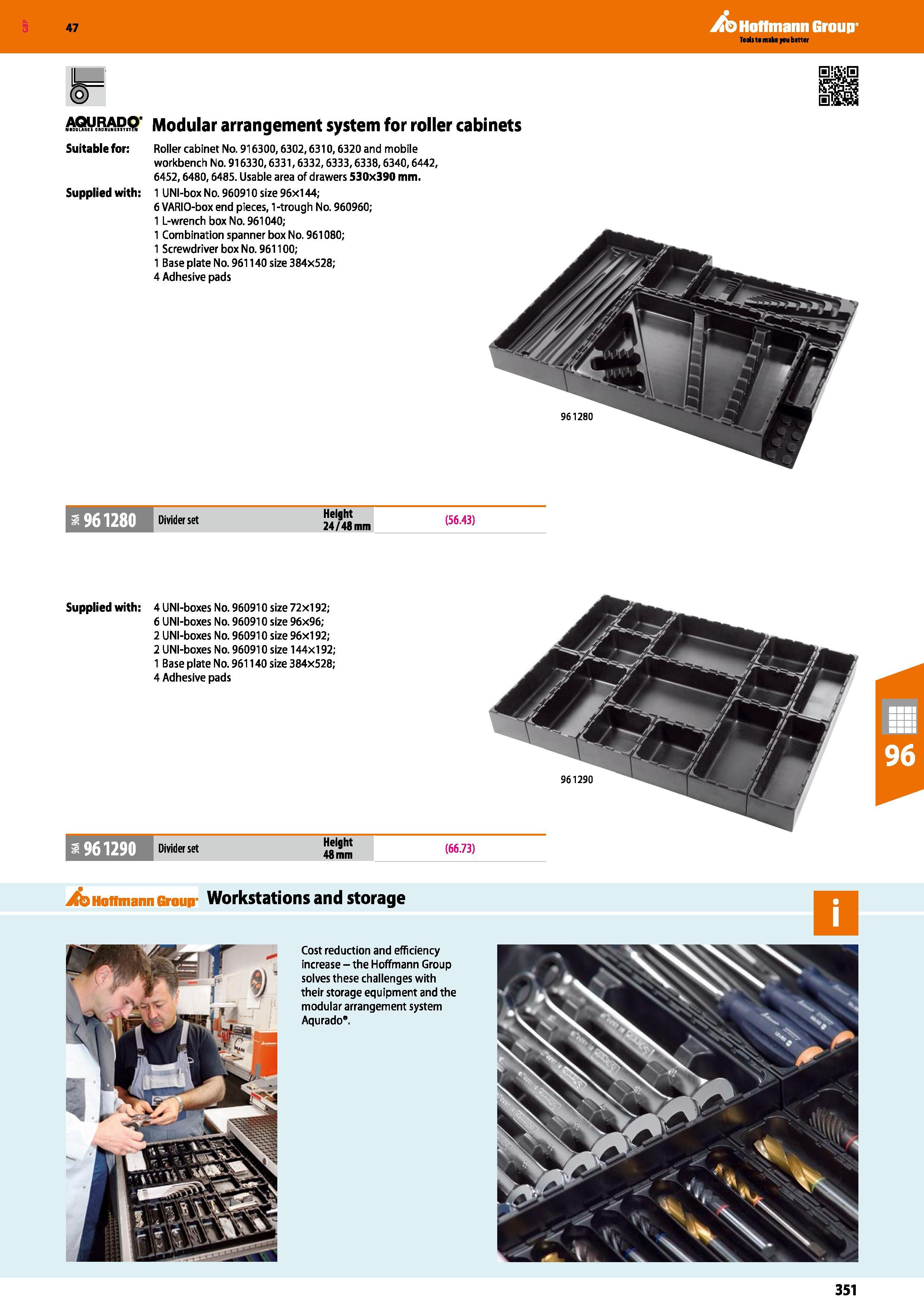 351 Hoffmann Group 47 h AQyRAPP’ Modular arrangement system for roller cabinets Suitable for: Roller cabinet No 916300,6302,6310,6320 and mobile work Каталог HOFFMANN GROUP 2016 Производственная мебель для работы хранения и транспортировки в условиях промышленных предприятий и сервисных мастерских Вер. 47 ENG Стр. 351