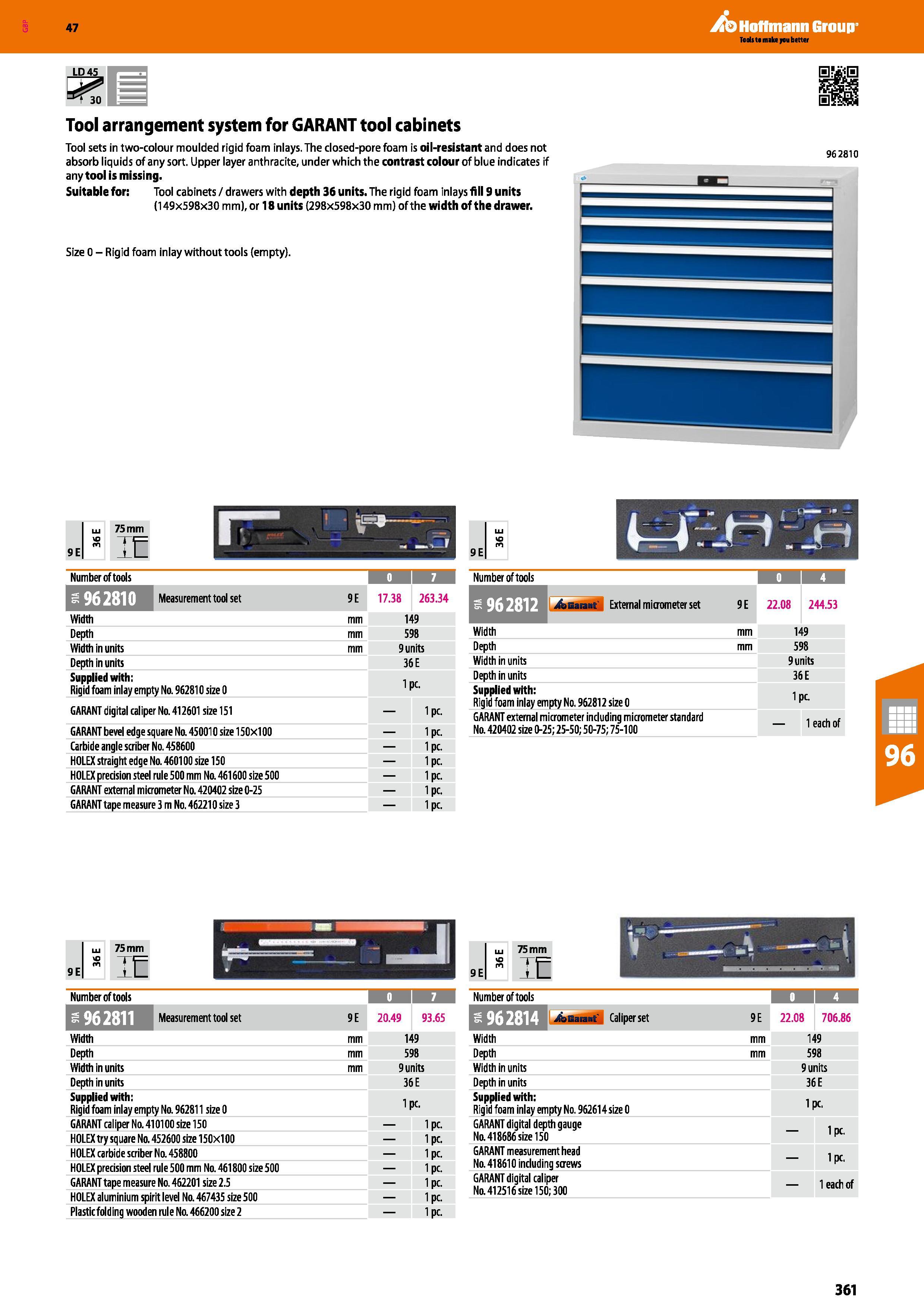 361 Hoffmann Group 47 Tools ta make you better Tool arrangement system for GARANT tool cabinets Tool sets in two-colour moulded rigid foam inlays The Каталог HOFFMANN GROUP 2016 Производственная мебель для работы хранения и транспортировки в условиях промышленных предприятий и сервисных мастерских Вер. 47 ENG Стр. 361