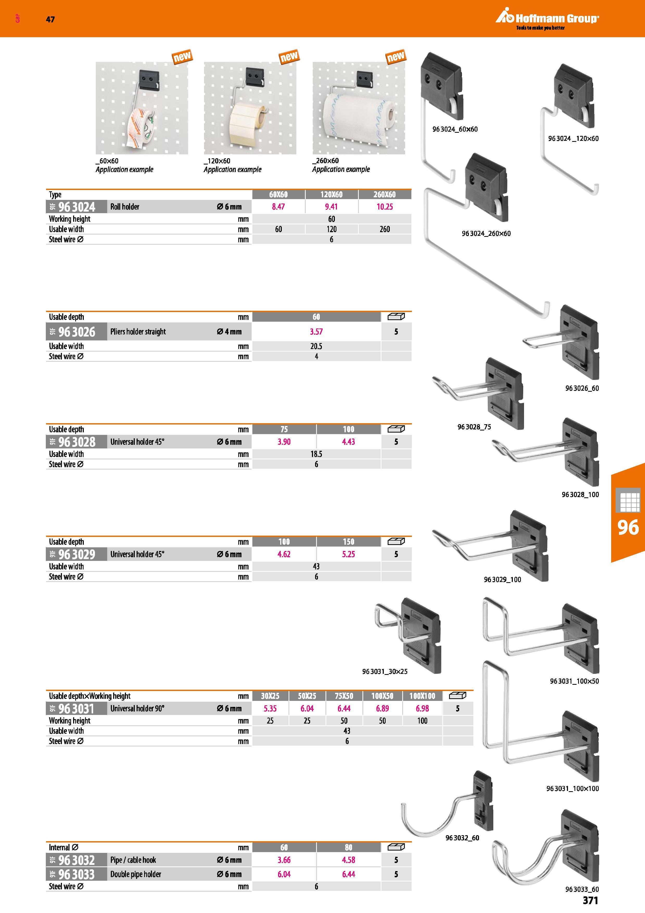 371 Hoffmann Group \ 4 \bj I mSs _60x60 Application example Usable width Steel wire 0 Li _120x60 Application example _260x60 Application example 20 5 Каталог HOFFMANN GROUP 2016 Производственная мебель для работы хранения и транспортировки в условиях промышленных предприятий и сервисных мастерских Вер. 47 ENG Стр. 371