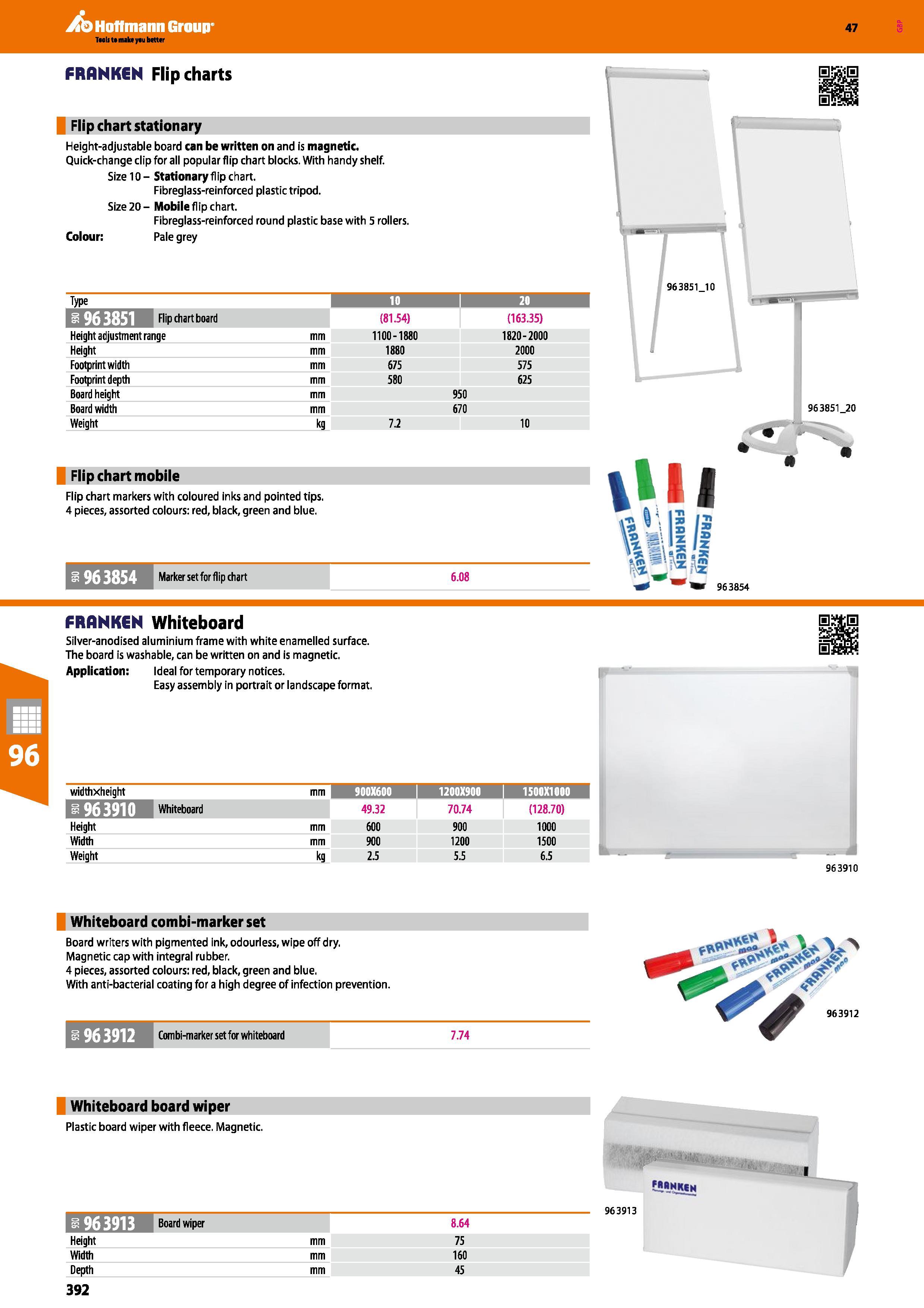 392 Hoffmann Group 47 FRANKGN Flipcharts Flip chart stationary Height-adjustable board can be written on and is magnetic Quick-change clip for all po Каталог HOFFMANN GROUP 2016 Производственная мебель для работы хранения и транспортировки в условиях промышленных предприятий и сервисных мастерских Вер. 47 ENG Стр. 392