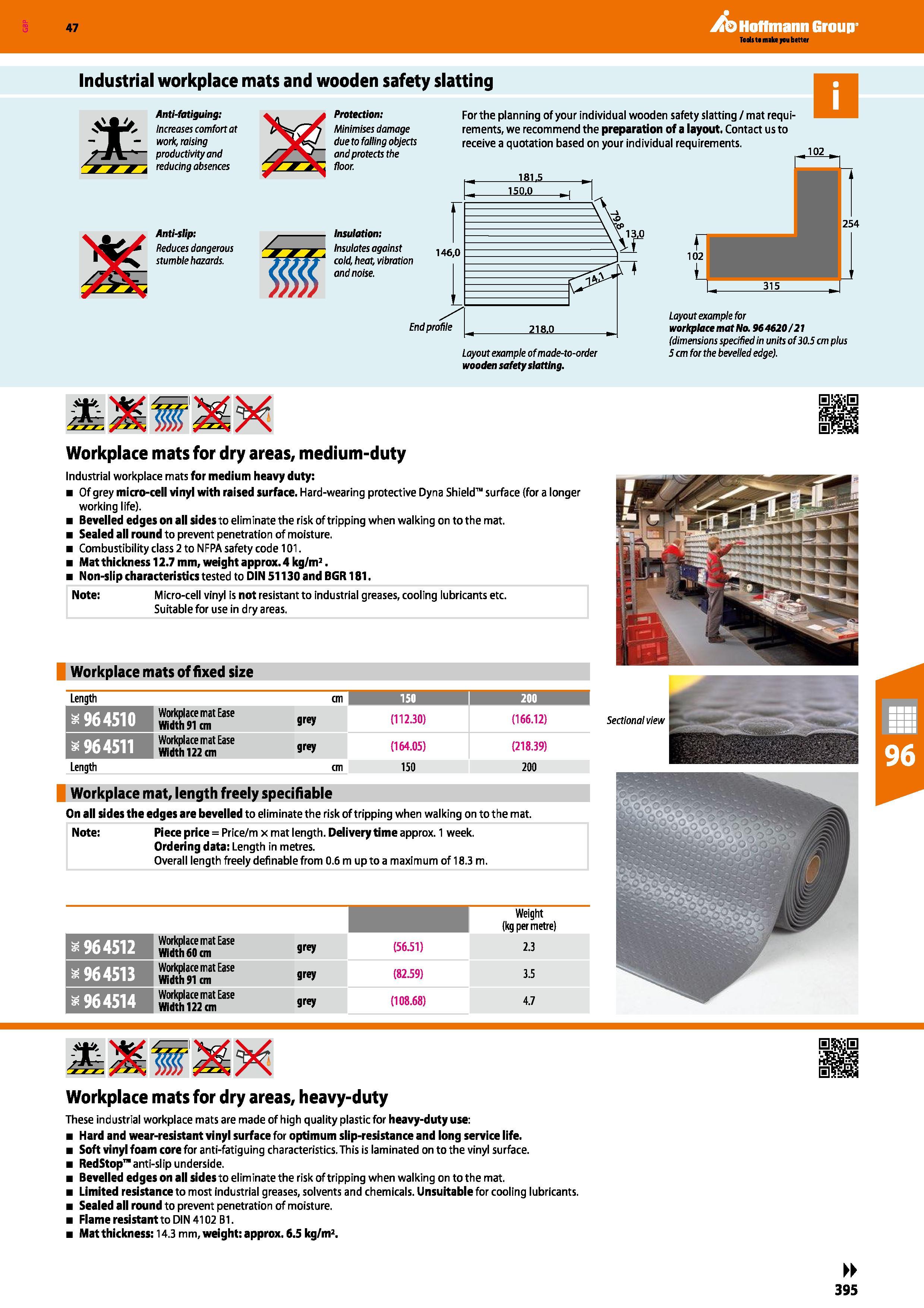 395 Hoffmann Group 47 Industrial workplace mats and wooden safety slatting Anti-fatiguing: Increases comfort at work, raising f J\ s productivity and Каталог HOFFMANN GROUP 2016 Производственная мебель для работы хранения и транспортировки в условиях промышленных предприятий и сервисных мастерских Вер. 47 ENG Стр. 395