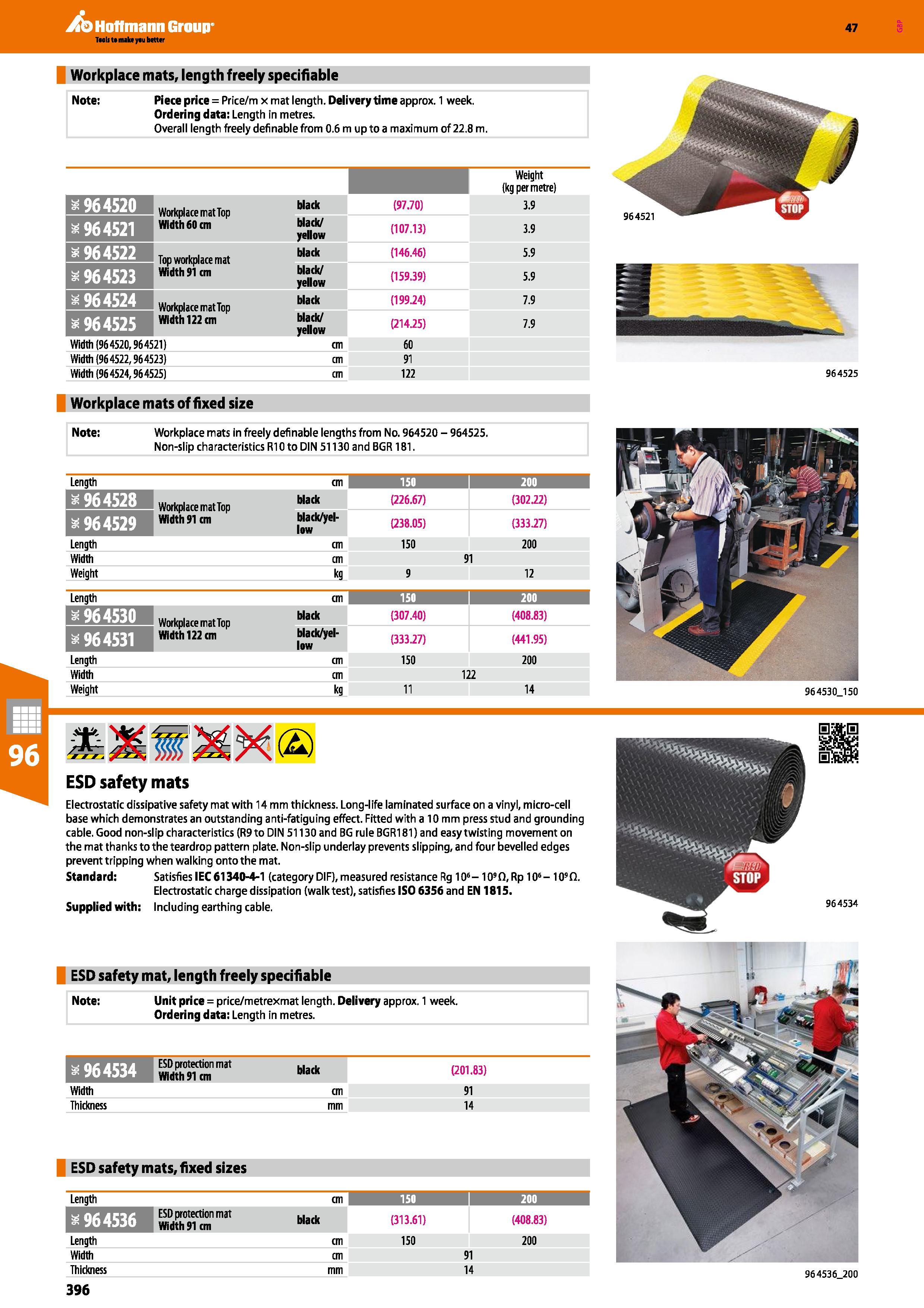 396 Hoffmann Group 47 Workplace mats, length freely specifiable Note: Piece price = Price/m x mat length Delivery time approx 1 week Ordering data: L Каталог HOFFMANN GROUP 2016 Производственная мебель для работы хранения и транспортировки в условиях промышленных предприятий и сервисных мастерских Вер. 47 ENG Стр. 396