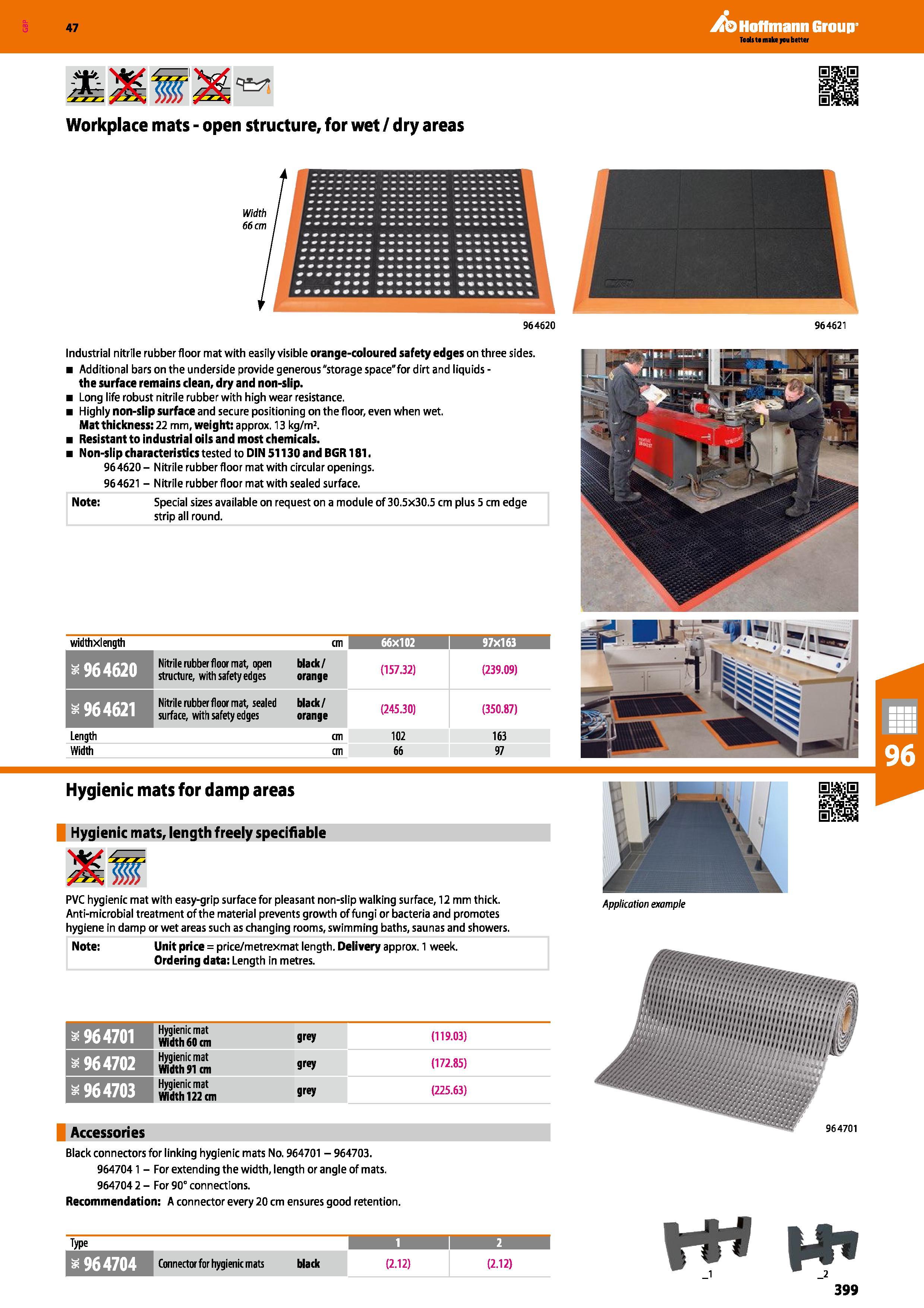 399 Hoffmann Group 47 Workplace mats - open structure, for wet / dry areas 964620 964621 Industrial nltrile rubber floor mat with easily visible oran Каталог HOFFMANN GROUP 2016 Производственная мебель для работы хранения и транспортировки в условиях промышленных предприятий и сервисных мастерских Вер. 47 ENG Стр. 399
