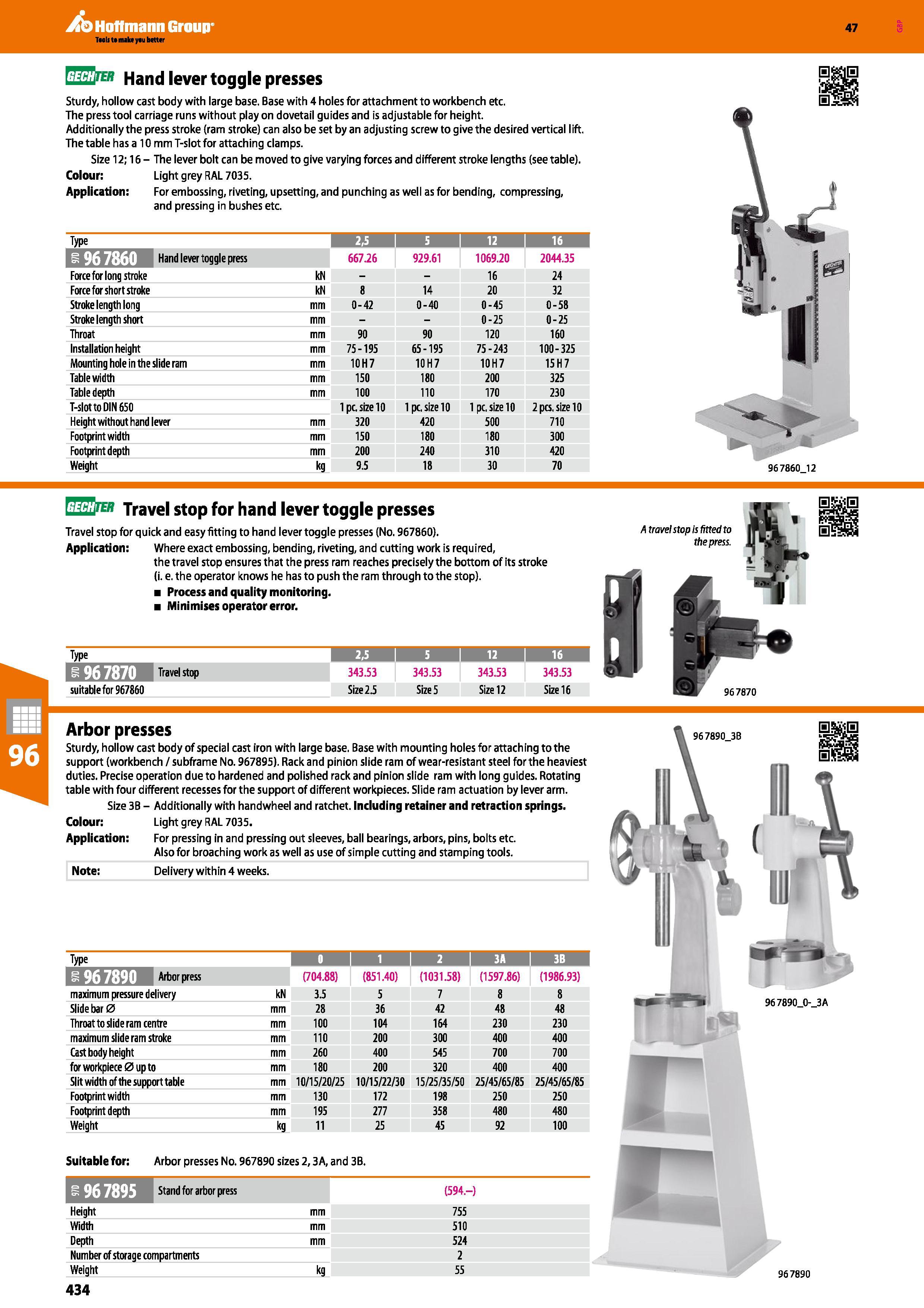 434 Hoffmann Group 47 EE3 Hand lever toggle presses Sturdy, hollow cast body with large base Base with 4 holes for attachment to workbench etc The pr Каталог HOFFMANN GROUP 2016 Производственная мебель для работы хранения и транспортировки в условиях промышленных предприятий и сервисных мастерских Вер. 47 ENG Стр. 434