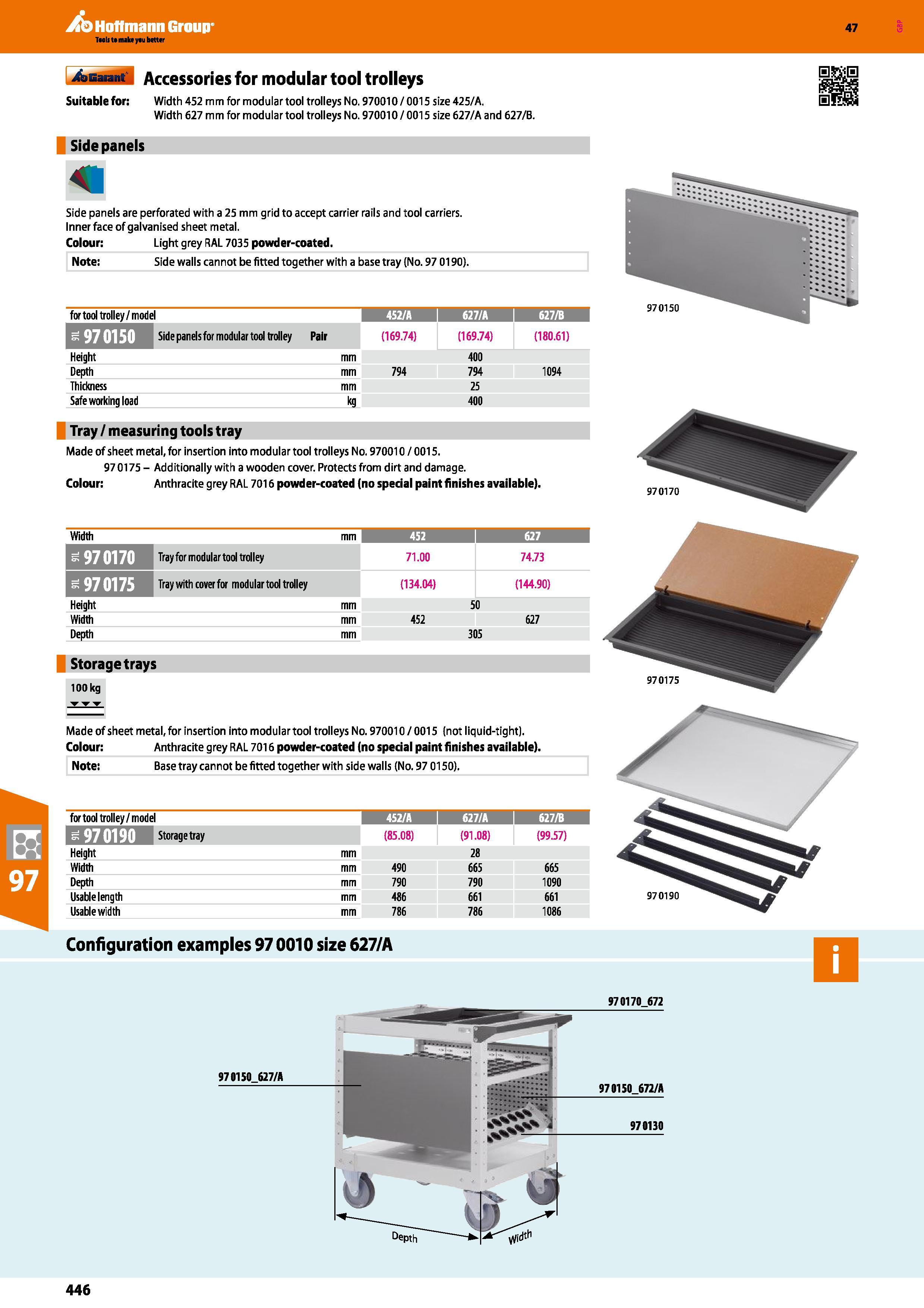 446 Hoffmann Group 47 A&b&mM Accessories for modular tool trolleys Suitable for: Width 452 mm for modular tool trolleys No 970010/0015 size 425/A Wid Каталог HOFFMANN GROUP 2016 Производственная мебель для работы хранения и транспортировки в условиях промышленных предприятий и сервисных мастерских Вер. 47 ENG Стр. 446