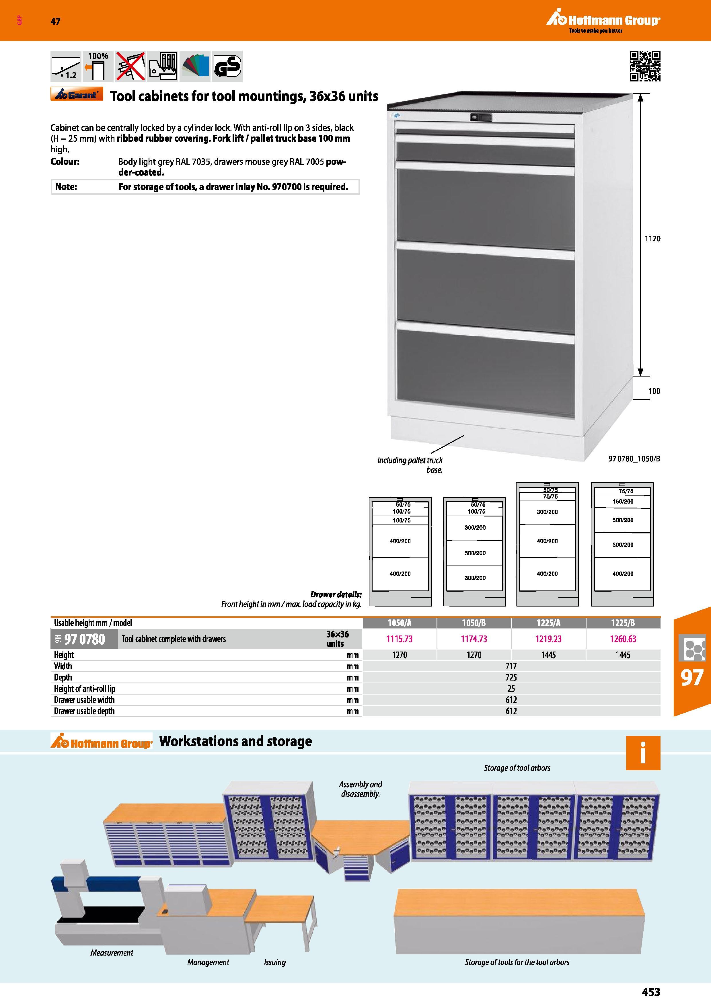 453 Hoffmann Group 47 <1 2 100% n Garant Tool cabinets for tool mountings, 36x36 units Cabinet can be centrally locked by a cylinder lock With anti-r Каталог HOFFMANN GROUP 2016 Производственная мебель для работы хранения и транспортировки в условиях промышленных предприятий и сервисных мастерских Вер. 47 ENG Стр. 453