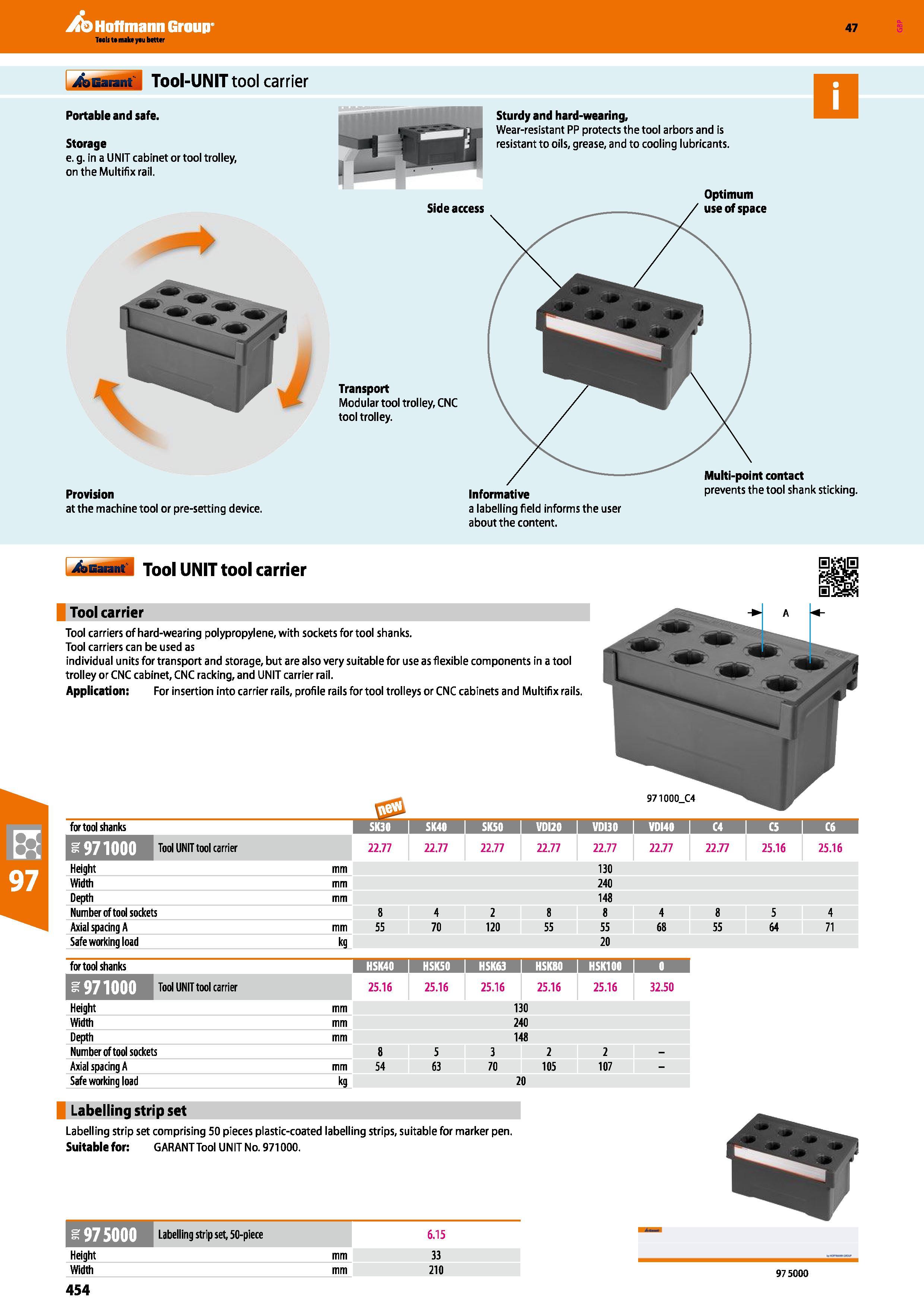 454 Hoffmann Group 47 4sBa m Tool-UNIT tool carrier Portable and safe Storage e g in a UNIT cabinet or tool trolley, on the Multifix rail Sturdy and Каталог HOFFMANN GROUP 2016 Производственная мебель для работы хранения и транспортировки в условиях промышленных предприятий и сервисных мастерских Вер. 47 ENG Стр. 454