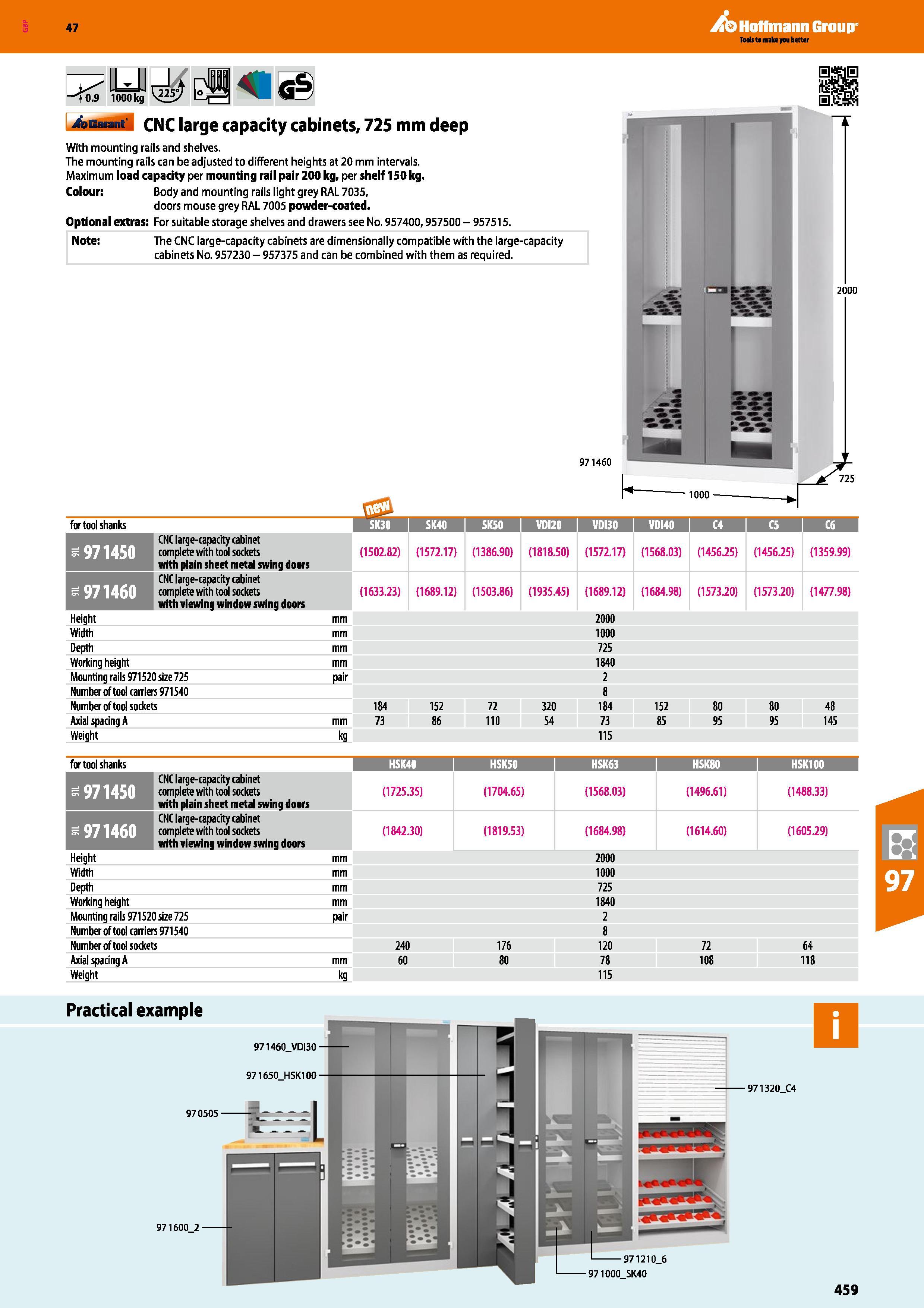 459 0 9 1000 kg 4aBa Hl CNC large capacity cabinets, 725 mm deep With mounting rails and shelves The mounting rails can be adjusted to different heig Каталог HOFFMANN GROUP 2016 Производственная мебель для работы хранения и транспортировки в условиях промышленных предприятий и сервисных мастерских Вер. 47 ENG Стр. 459