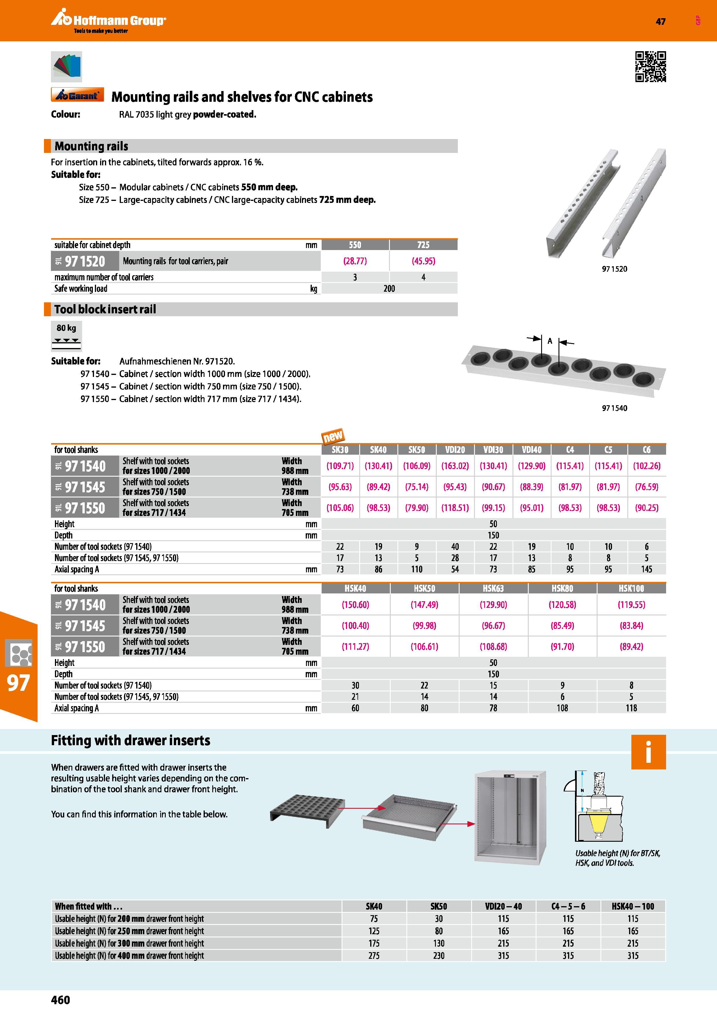 460 Hoffmann Group 47 4aBM id Mounting rails and shelves for CNC cabinets Colour: RAL 7035 light grey powder-coated Mounting rails For insertion in t Каталог HOFFMANN GROUP 2016 Производственная мебель для работы хранения и транспортировки в условиях промышленных предприятий и сервисных мастерских Вер. 47 ENG Стр. 460