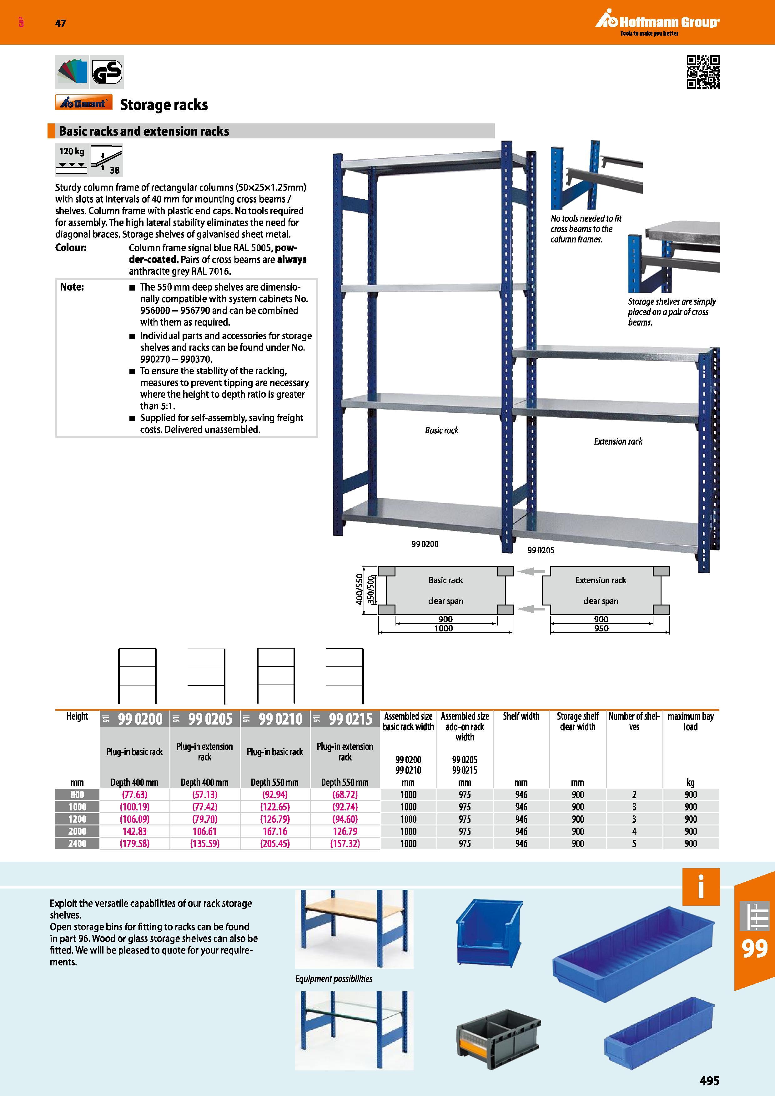 495 Hoffmann Group 47 Garant storage racks Basic racks and extension racks 120 kg 38 Sturdy column frame of rectangular columns (50x25x1 25mm) with s Каталог HOFFMANN GROUP 2016 Производственная мебель для работы хранения и транспортировки в условиях промышленных предприятий и сервисных мастерских Вер. 47 ENG Стр. 495