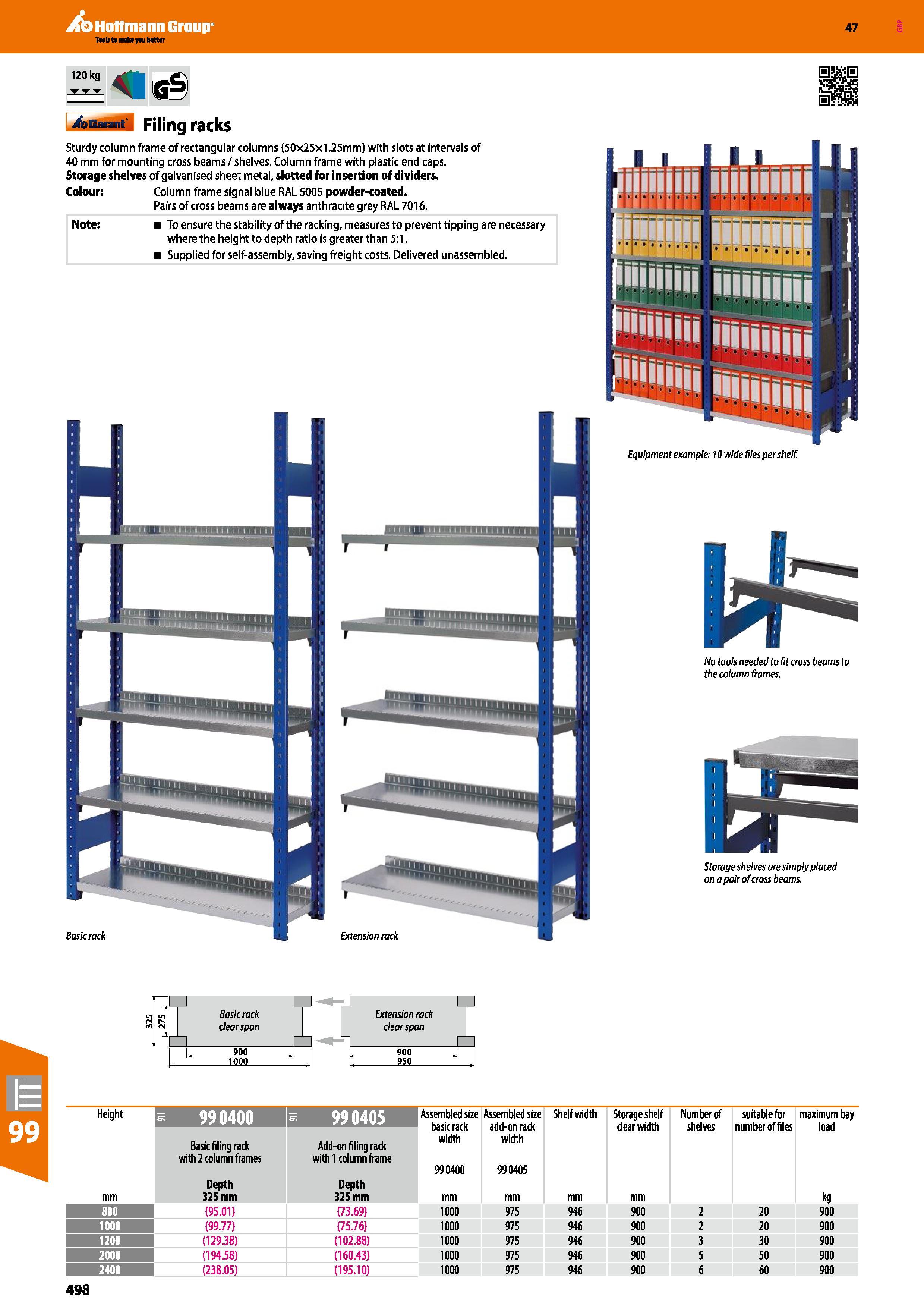 498 Basic rack clearspan Extension rack clearspan 4sbu M Filing racks Sturdy column frame of rectangular columns (50x25x1 25mm) with slots at interva Каталог HOFFMANN GROUP 2016 Производственная мебель для работы хранения и транспортировки в условиях промышленных предприятий и сервисных мастерских Вер. 47 ENG Стр. 498