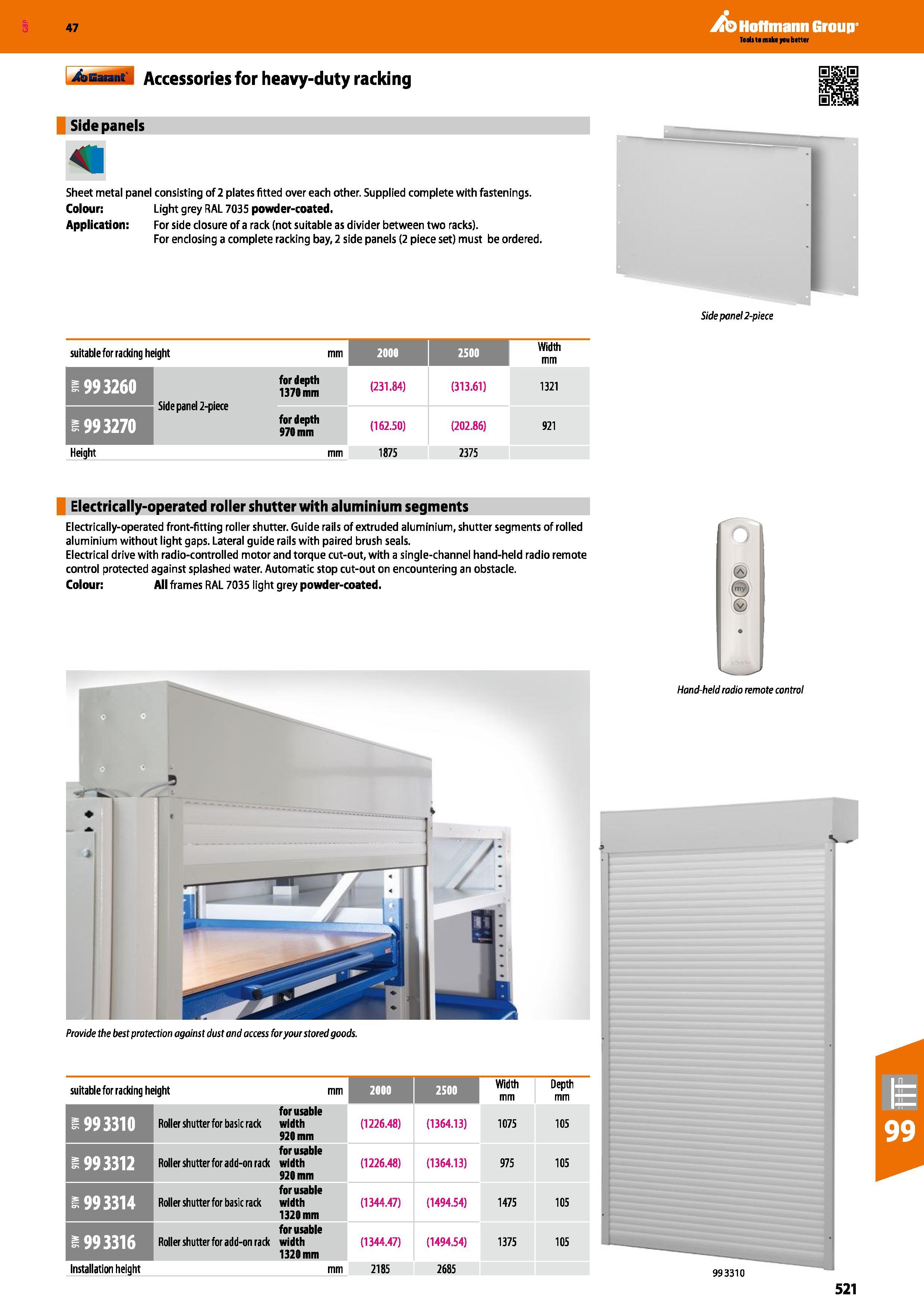 521 Hoffmann Group 47 XbGaaaitf Accessories for heavy-duty racking Side panels Sheet metal panel consisting of 2 plates fitted over each other Suppli Каталог HOFFMANN GROUP 2016 Производственная мебель для работы хранения и транспортировки в условиях промышленных предприятий и сервисных мастерских Вер. 47 ENG Стр. 521