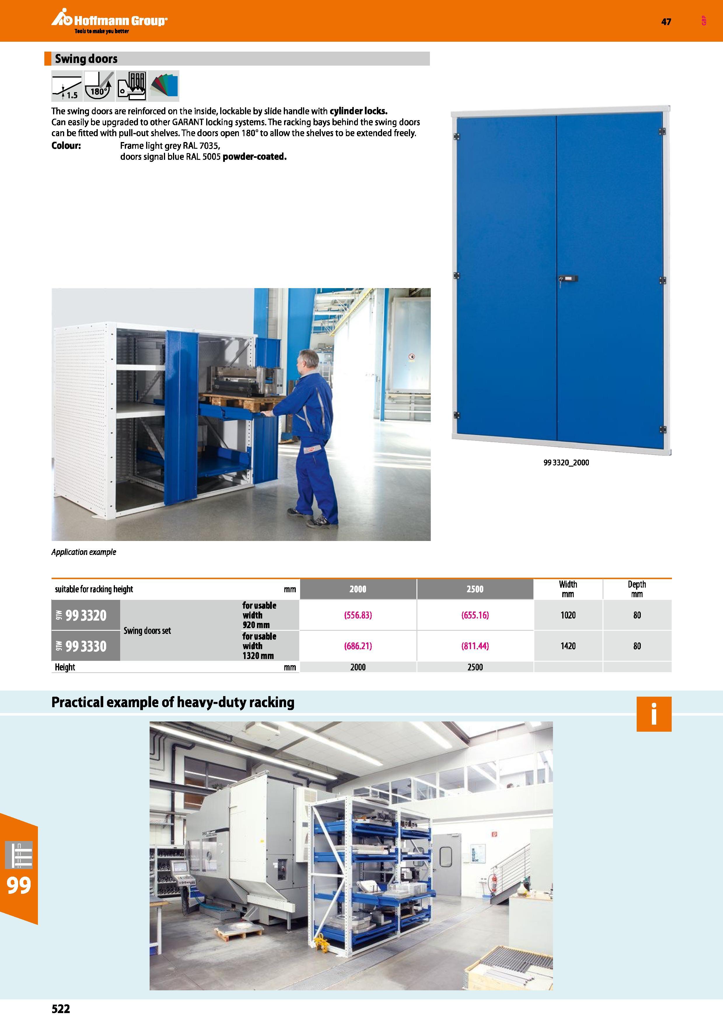 522 Hoffmann Group 47 Swing doors The swing doors are reinforced on the inside, lockable by slide handle with cylinder locks Can easily be upgraded t Каталог HOFFMANN GROUP 2016 Производственная мебель для работы хранения и транспортировки в условиях промышленных предприятий и сервисных мастерских Вер. 47 ENG Стр. 522
