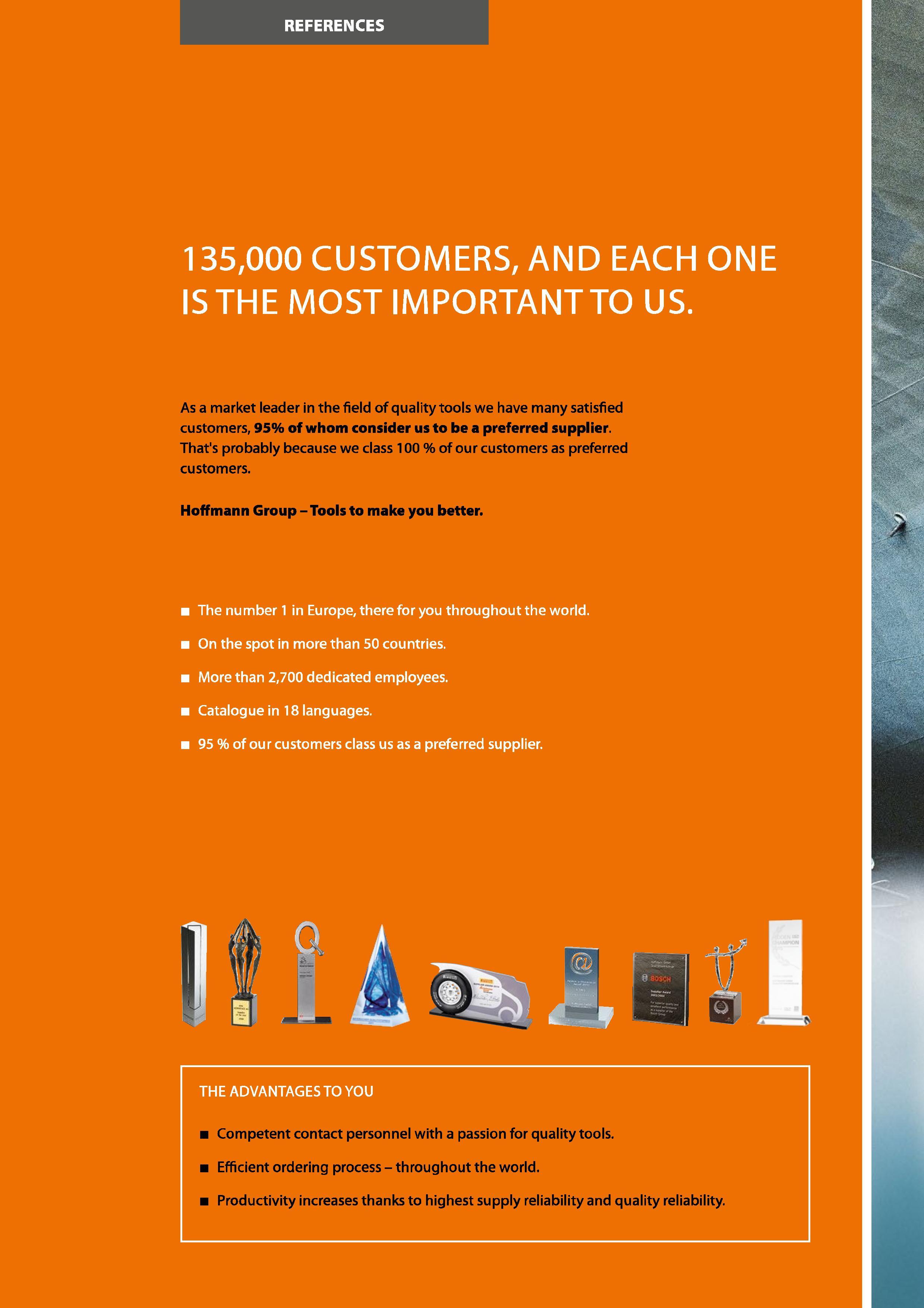 16 REFERENCES 135,000 CUSTOMERS, AND EACH ONE IS THE MOST IMPORTANT TO US As a market leader in the field of quality tools we have many satisfied cu Каталог HOFFMANN GROUP 2016 Ручной слесарно-монтажный и измерительный инструмент и оборудование от комплексного поставщика промышленных предприятий Вер. 47 Англ. Стр. 