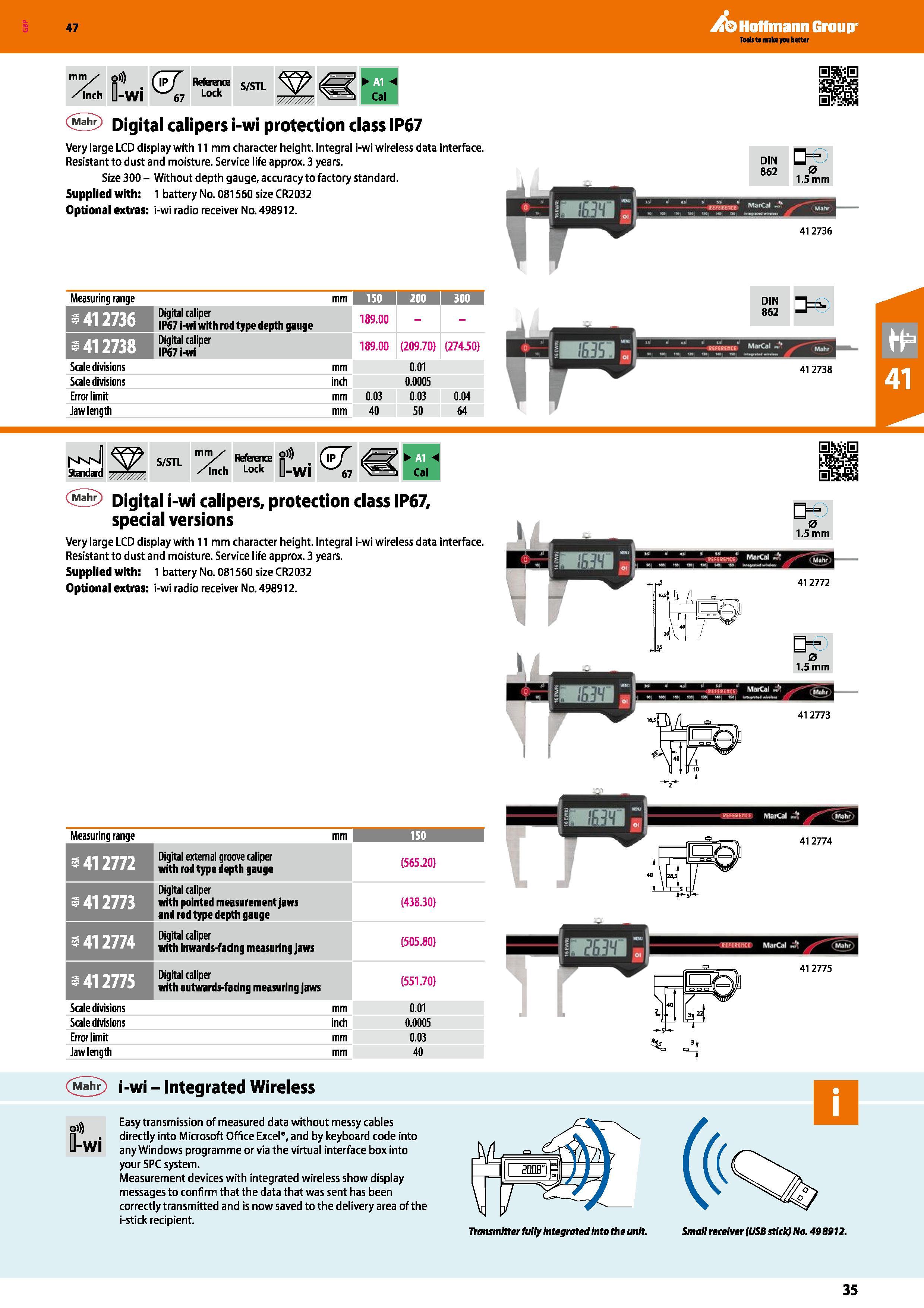 35 Hoffmann Group 47 mm1/ /Inch U-WI (zT I 67 Reference Lock S/STL Cal <5 Digital calipers i-wi protection class IP67 Very large LCD display with 11 Каталог HOFFMANN GROUP 2016 Ручной слесарно-монтажный и измерительный инструмент и оборудование от комплексного поставщика промышленных предприятий Вер. 47 Англ. Стр. 35