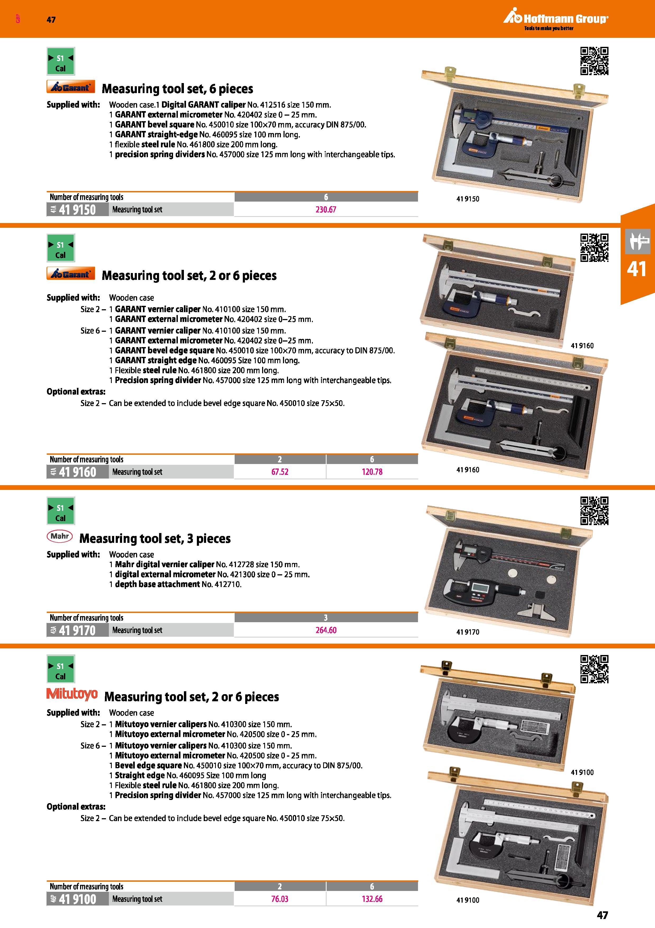 47 Hoffmann Group 47 1 1 Cal AGarant Measuring tool set, 6 pieces Supplied with: Woodencase l Digital GARANT caliper No 412516size 150 mm 1 GARANT e Каталог HOFFMANN GROUP 2016 Ручной слесарно-монтажный и измерительный инструмент и оборудование от комплексного поставщика промышленных предприятий Вер. 47 Англ. Стр. 47