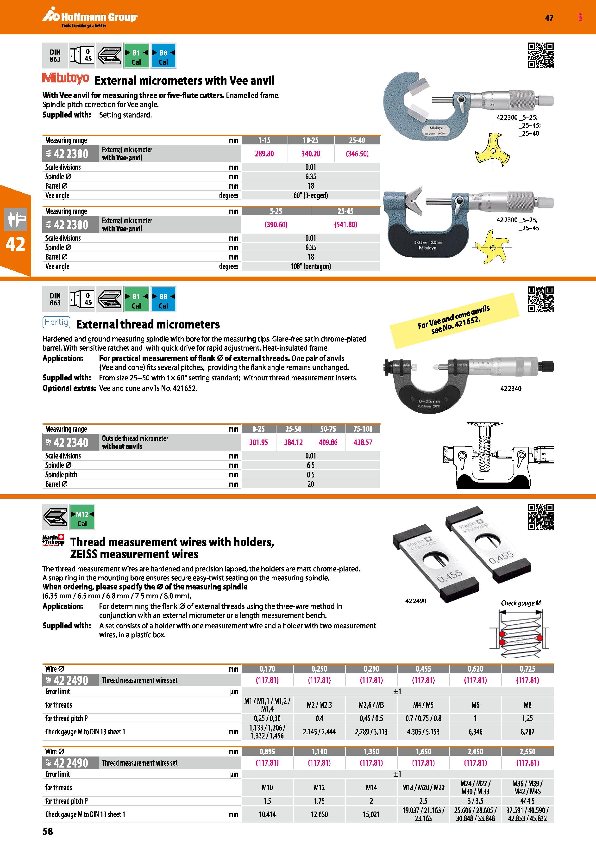 58 Hoffmann Group 47 DIN 863 B1 Ml Cal Cal Mitutoyo External micrometers with Vee anvil With Vee anvil for measuring three or five-flute cutters Ena Каталог HOFFMANN GROUP 2016 Ручной слесарно-монтажный и измерительный инструмент и оборудование от комплексного поставщика промышленных предприятий Вер. 47 Англ. Стр. 58
