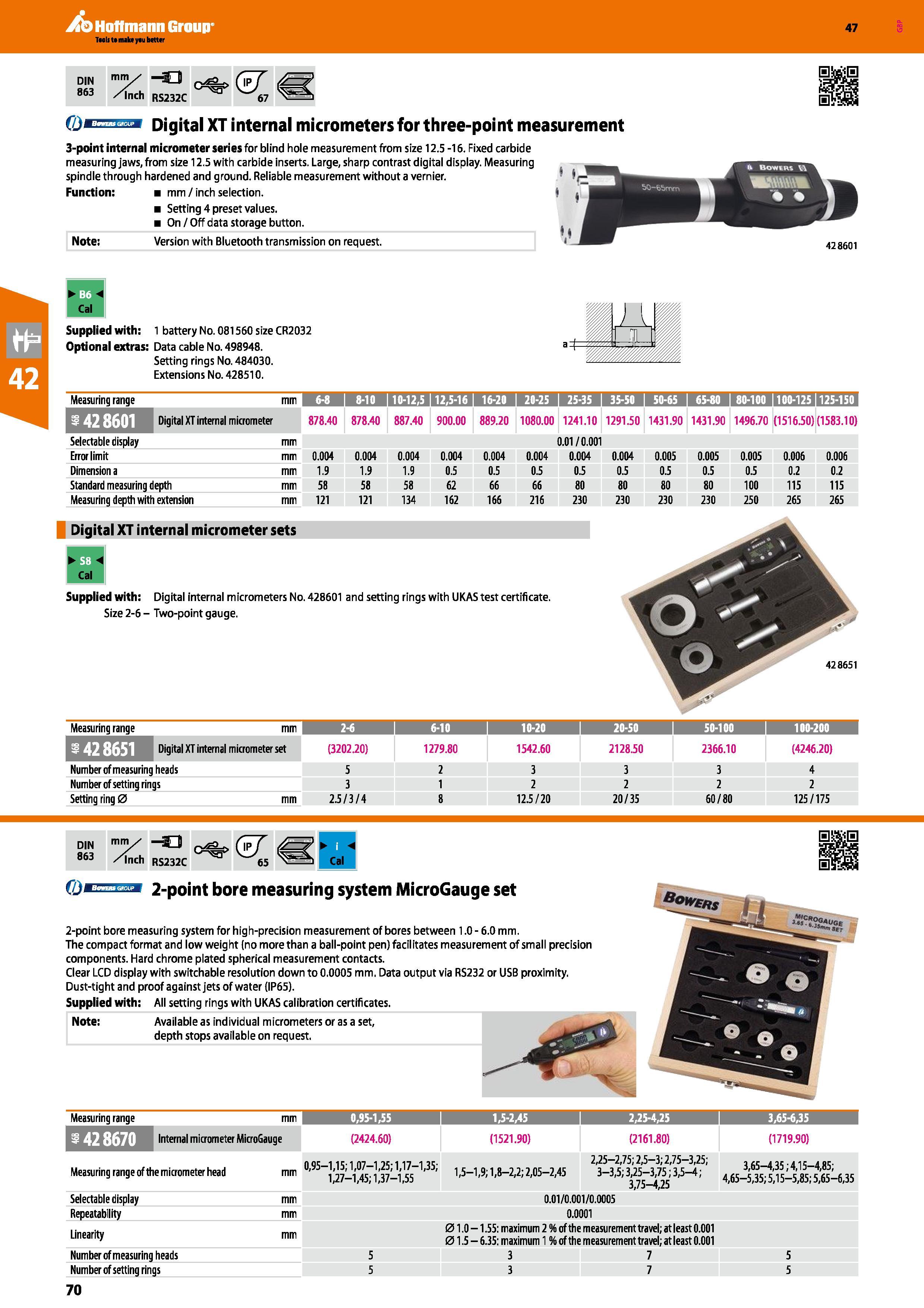 70 Hoffmann Group 47 QmiAimsm Digital XT internal micrometers for three-point measurement 3-point internal micrometer series for blind hole measurem Каталог HOFFMANN GROUP 2016 Ручной слесарно-монтажный и измерительный инструмент и оборудование от комплексного поставщика промышленных предприятий Вер. 47 Англ. Стр. 70