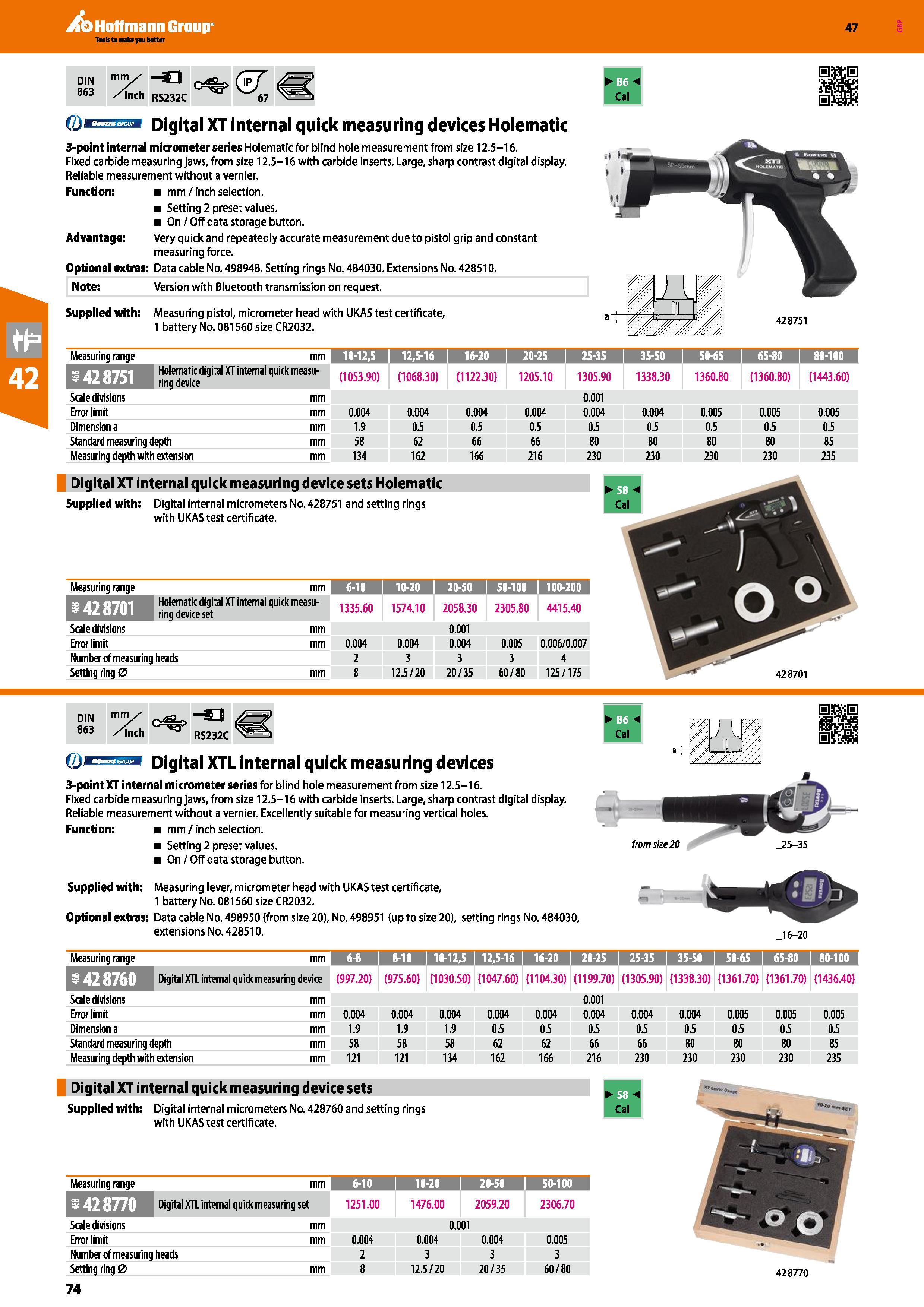 74 Hoffmann Group 47 DIN 863 mm jj 6 /inch RS232C Cal I “ Digital XT internal quick measuring devices Holematic 3-point internal micrometer series H Каталог HOFFMANN GROUP 2016 Ручной слесарно-монтажный и измерительный инструмент и оборудование от комплексного поставщика промышленных предприятий Вер. 47 Англ. Стр. 74